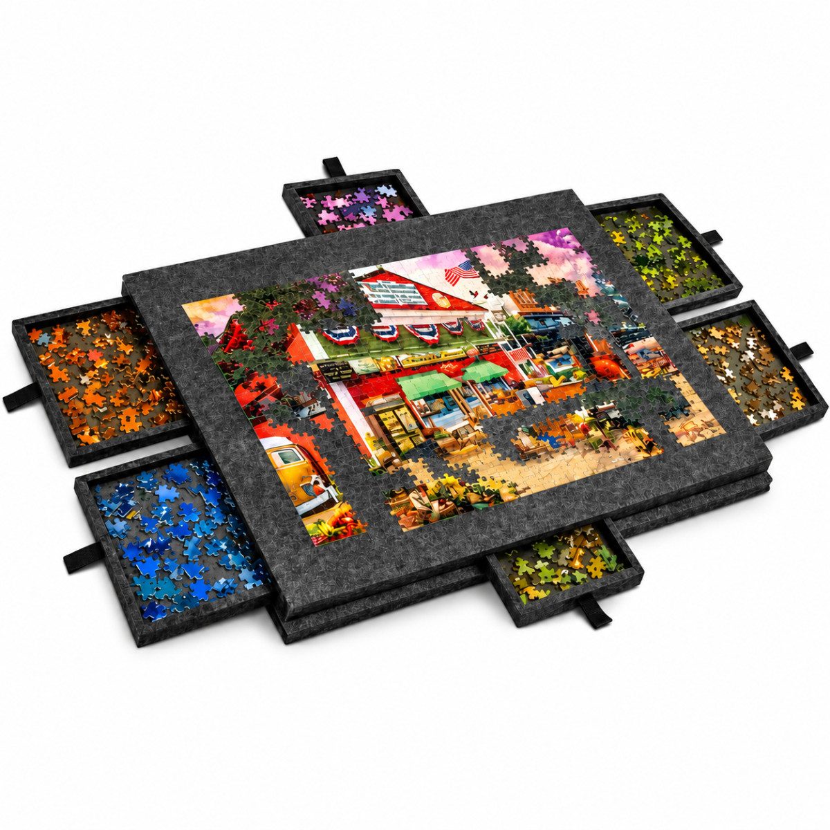 R2 Invest Puzzleunterlage 77 × 53,6 cm für bis zu 1000 Teile mit 6 Schubladen und Schutzdeckel