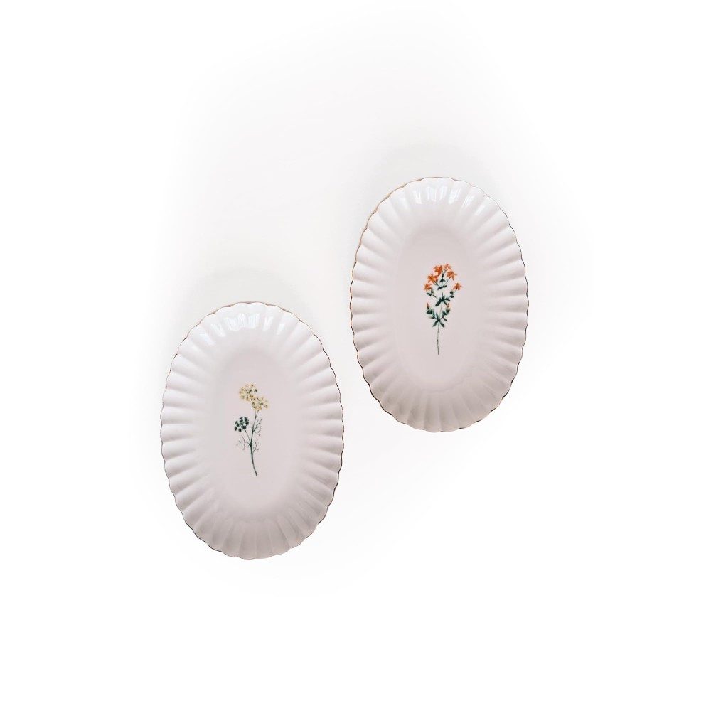 Kütahya Porselen Teller-Set Kütahya Porselen 2er Oval Teller Set 24 cm Porzellan Weiß Goldrand, Porzellan