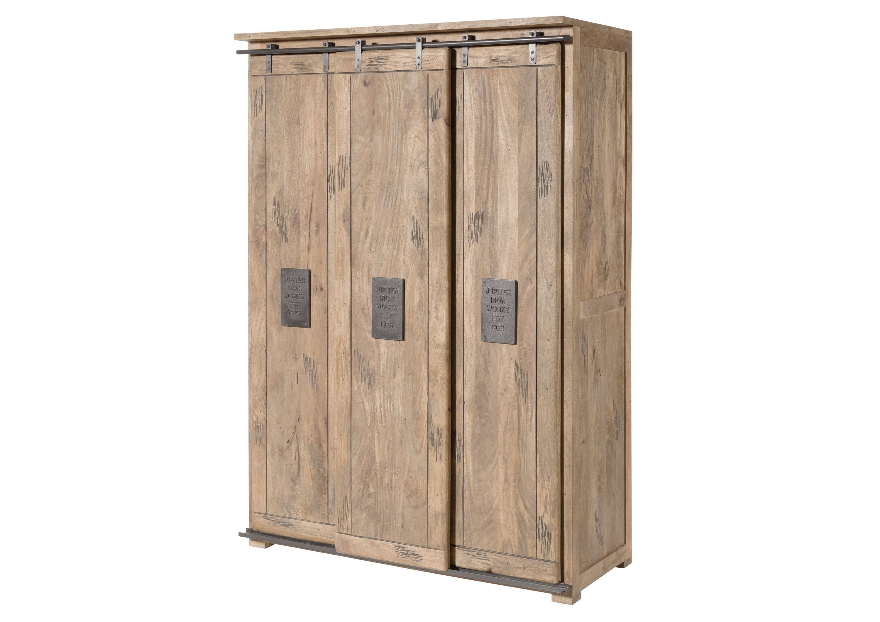 Massivmoebel24 Kleiderschrank RAILWAY Mango Massivholz beige (Massivholz teilmontiert 98 RAILWAY #369) Mango 3-türig beige lackiert