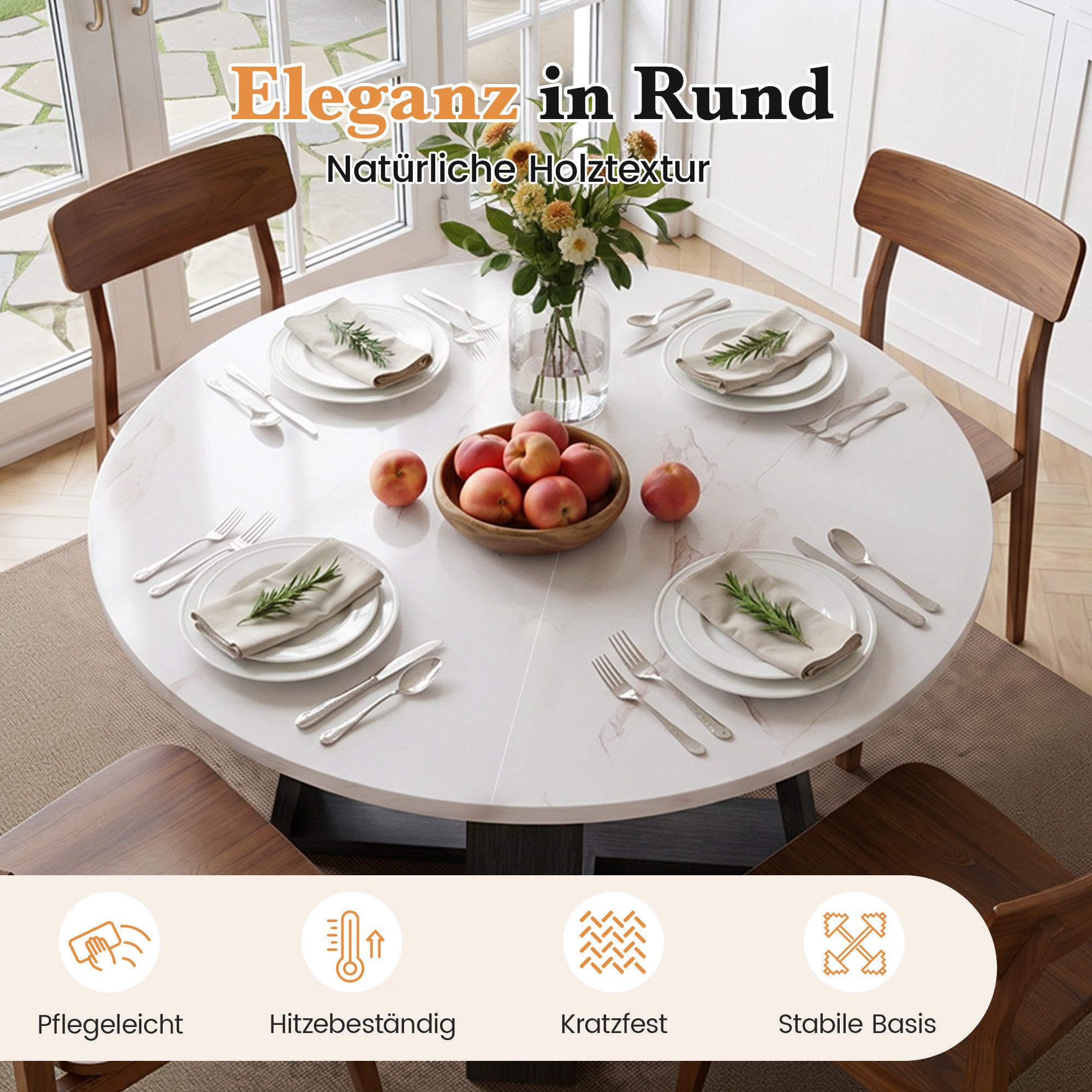 HawthyHome Esstisch aus Holz mit Ablagefach & X-förmigem Metallgestell, runder (1-St), mit Ablagefach & X-förmigem Metallgestell – Bild 5 von 5