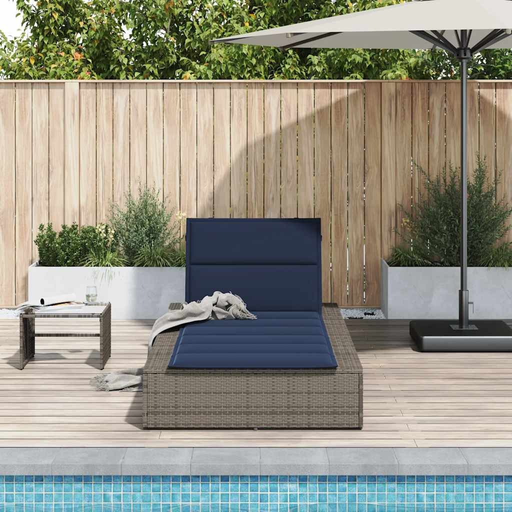 vidaXL Gartenliege Sonnenliege mit schwebender Auflage Grau Poly Rattan, 1 St.