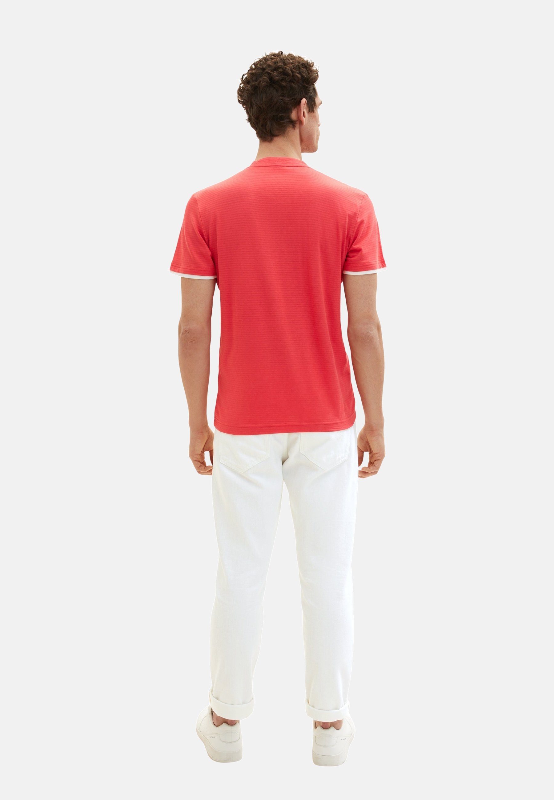 T-Shirt TOM (1-tlg) Henley gestreift Kurzarmshirt TAILOR Henleyshirt rot