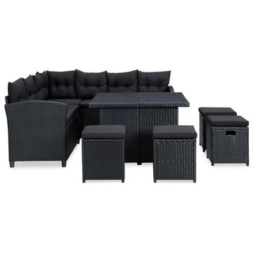vidaXL Garten-Essgruppe 6-tlg Garten Lounge Set mit Auflagen Polyrattan Schwarz Sitzgruppe Set