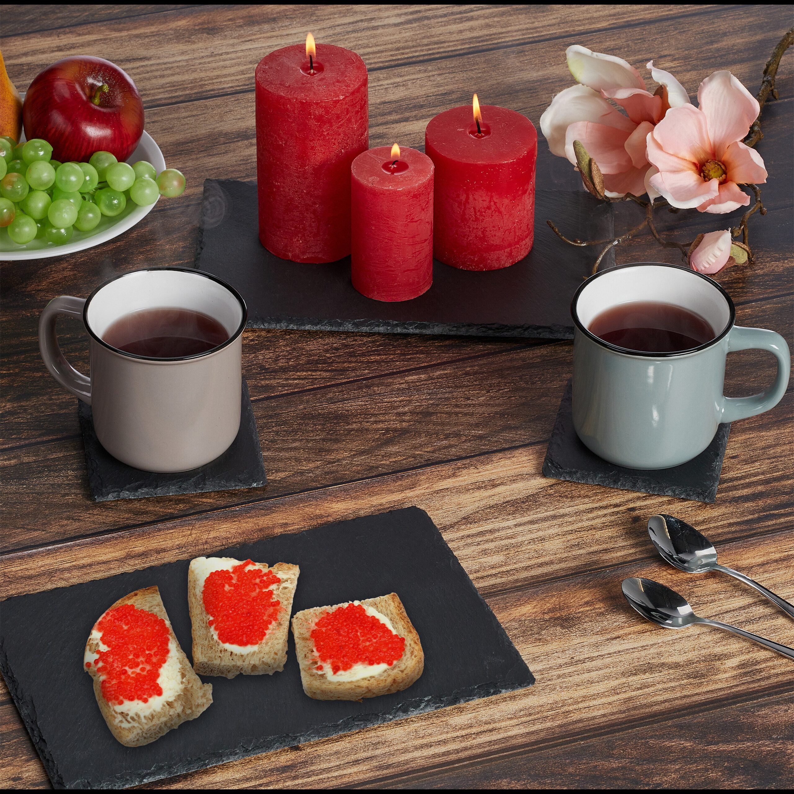 relaxdays Getränkeuntersetzer 20er Set Schiefer Untersetzer 10x10 cm, Zubehör für Gläser und Tassen, 20-tlg. – Bild 5 von 5