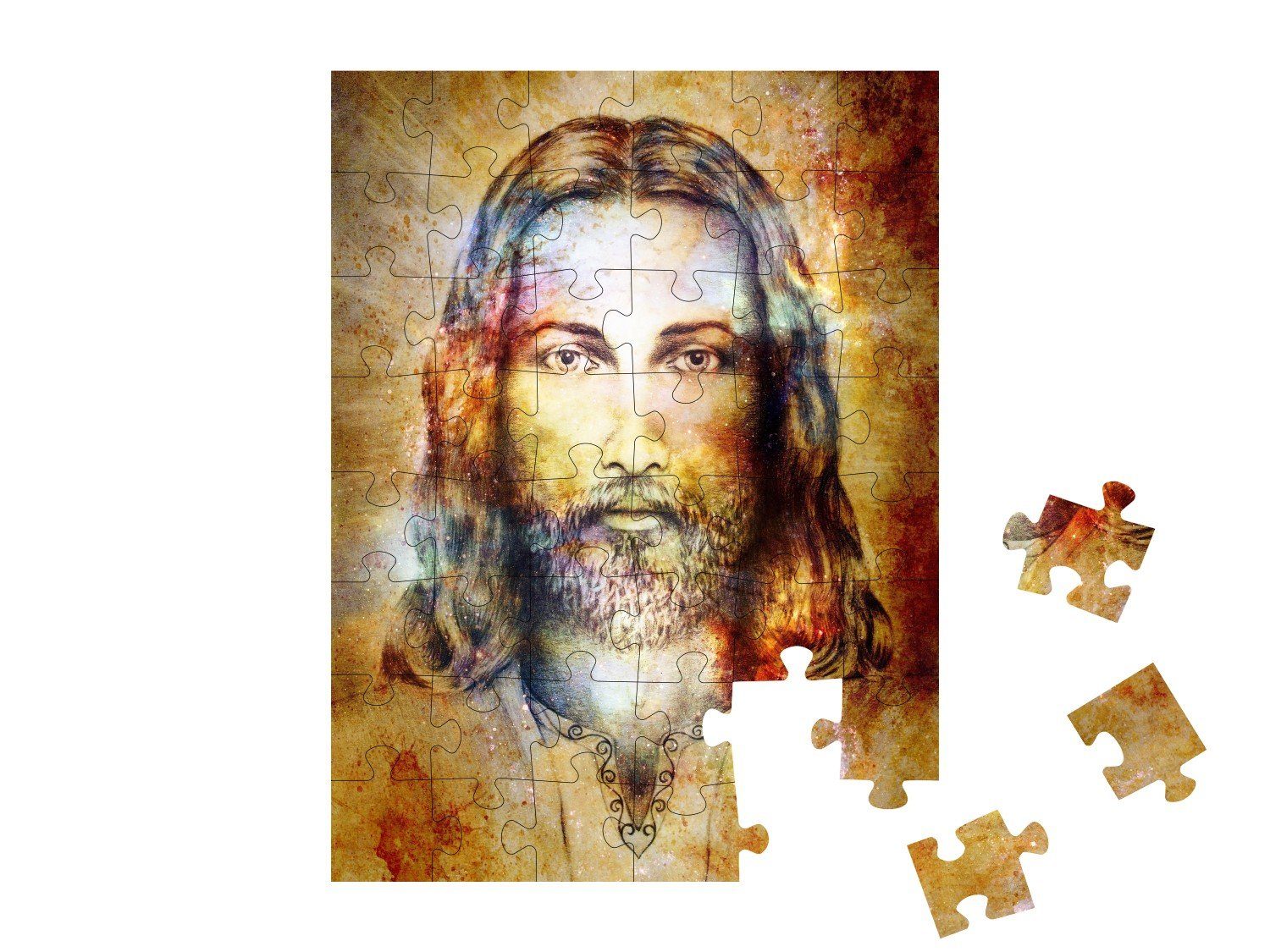 Jesus Bleistift Christentum puzzleYOU-Kollektionen Puzzle Licht, 48 puzzleYOU Christus Puzzleteile, im Portrait: