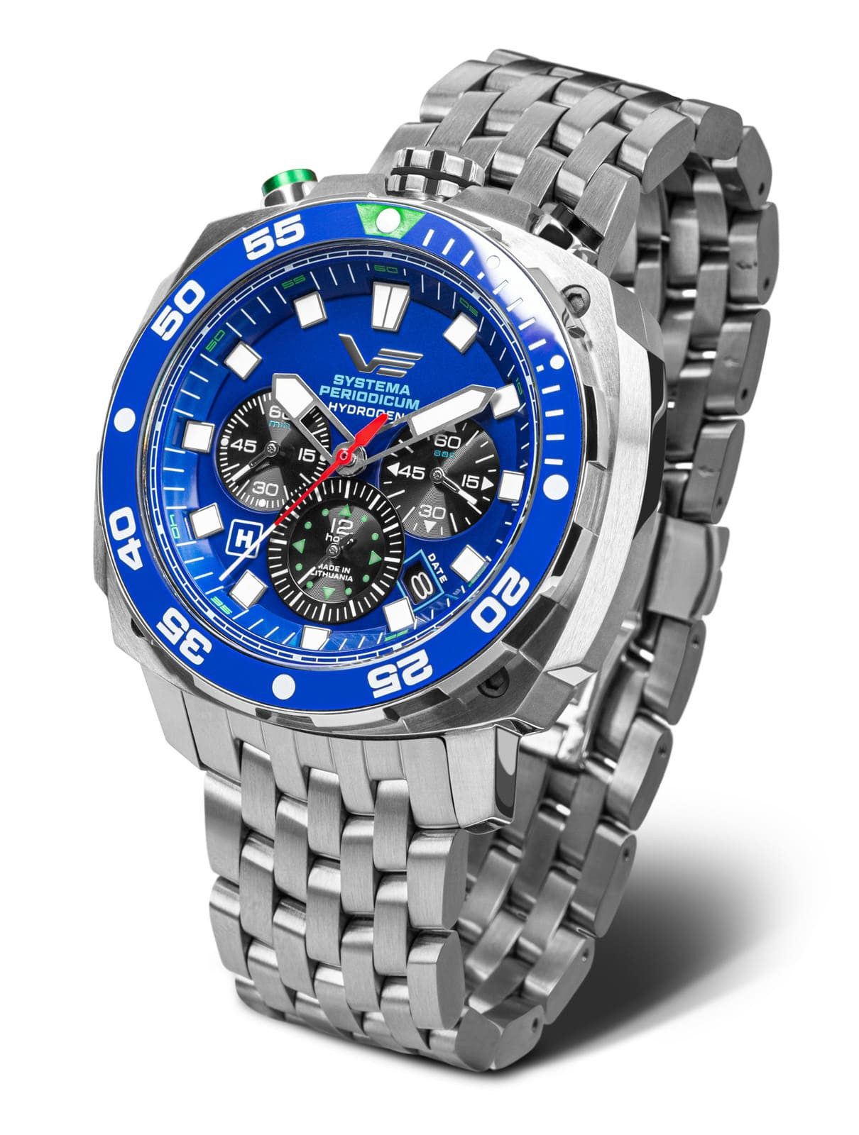Vostok Europe Chronograph Hydrogen Chronograph 650A720-B – Herrenuhr 45,5 mm, Blau, Edelstahlband, 20 ATM