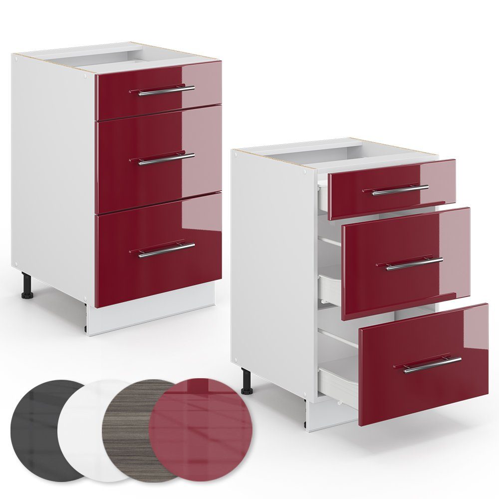 Vicco Unterschrank Fame-Line, Bordeaux Hochglanz/Weiß, 50 cm ohne Arbeitsplatte (1-St)