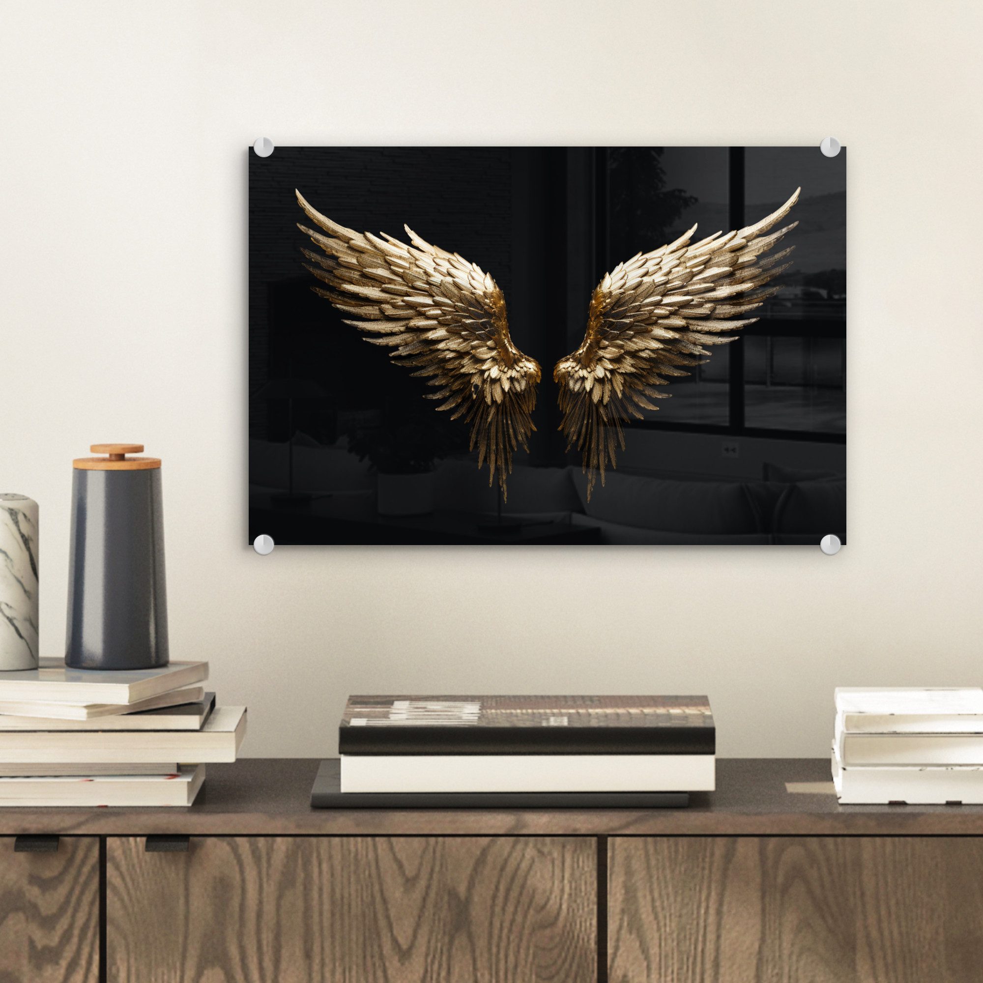 MuchoWow Acrylglasbild Flügel - Engel - Gold - Schwarz - Abstrakt, Inkl. Au günstig online kaufen
