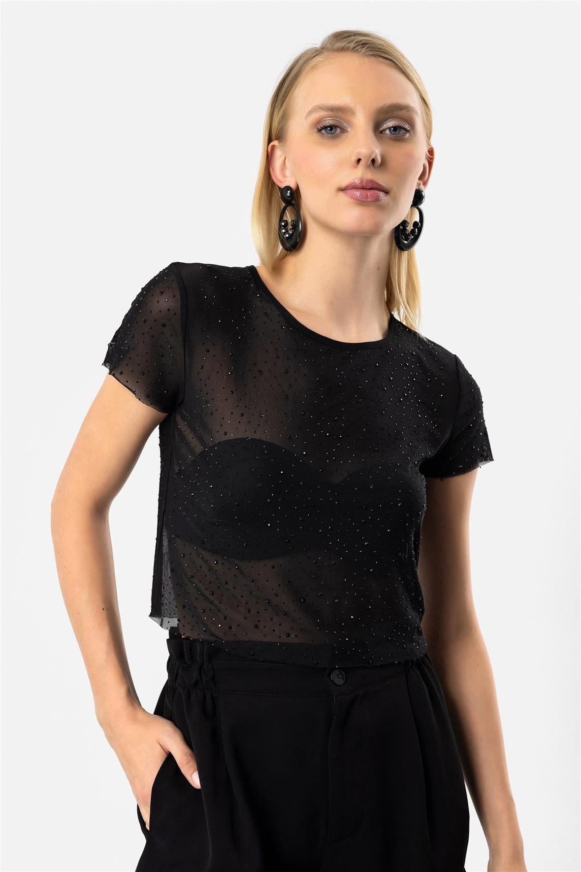 T-Shirt Ärmelloses T-Shirt mit Steinverzierungen