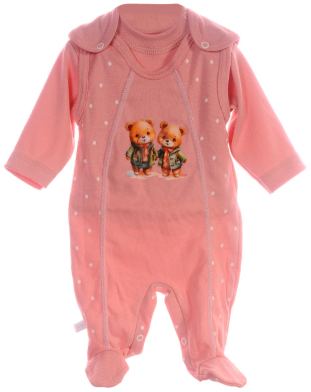 La Bortini Strampler Baby Anzug Stramplerhose Langarmshirt in Altrosa mit Bärchen (2-teilig, für Neugeborene) aus Baumwolle, Erstlingsset für Mädchen, 44 50 56 62 68 74