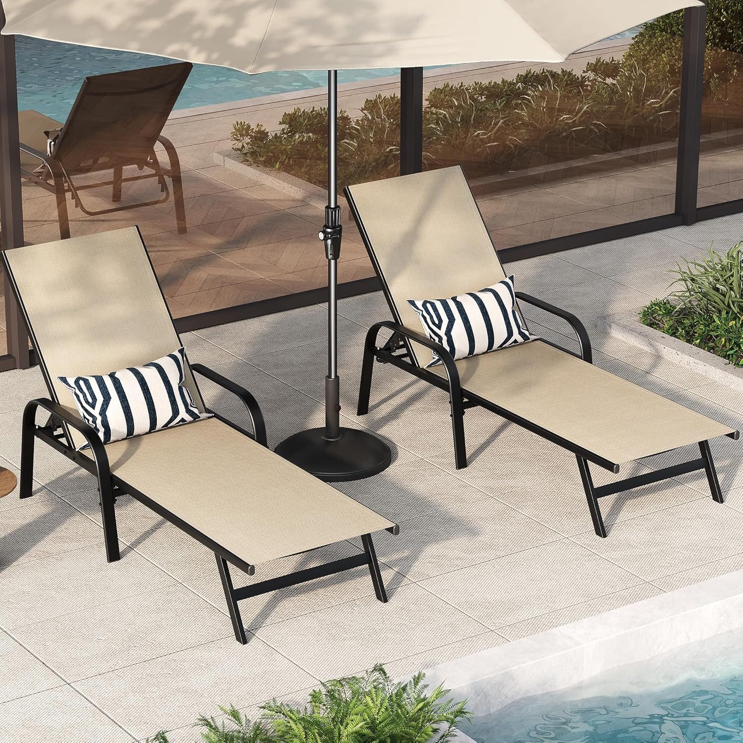 GarveeMore Gartenliege 2 St Verstellbarer mit Textilene-Bezug,Sonnenliege,Poolliegestuhl, Gartenliege mit 5-Fach verstellbarer Rückenlehne für Terrasse,Garten