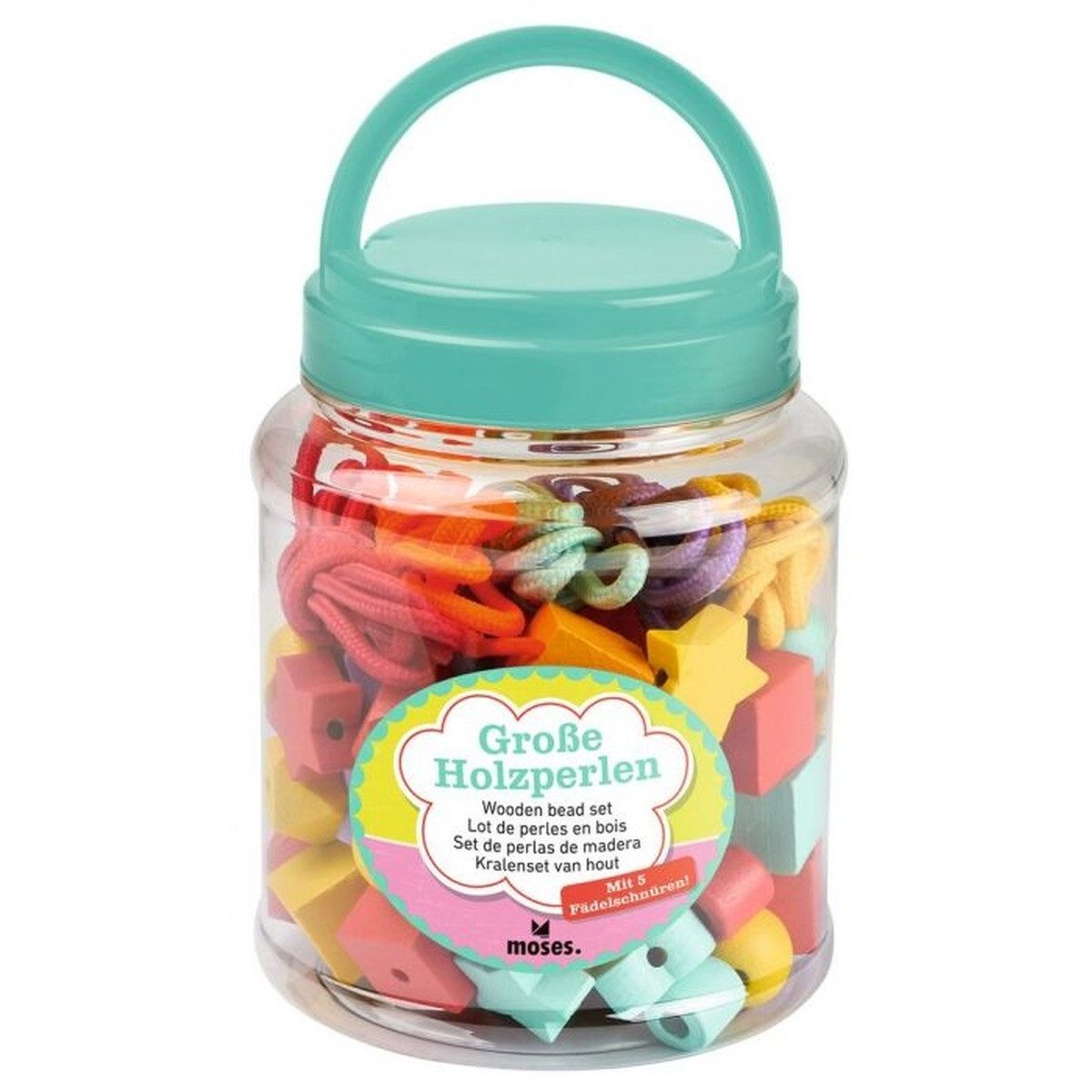 Moses. Verlag Kreativset Große Holzperlen zum Fädeln von moses., 75 Perlen + 5 Schnüre