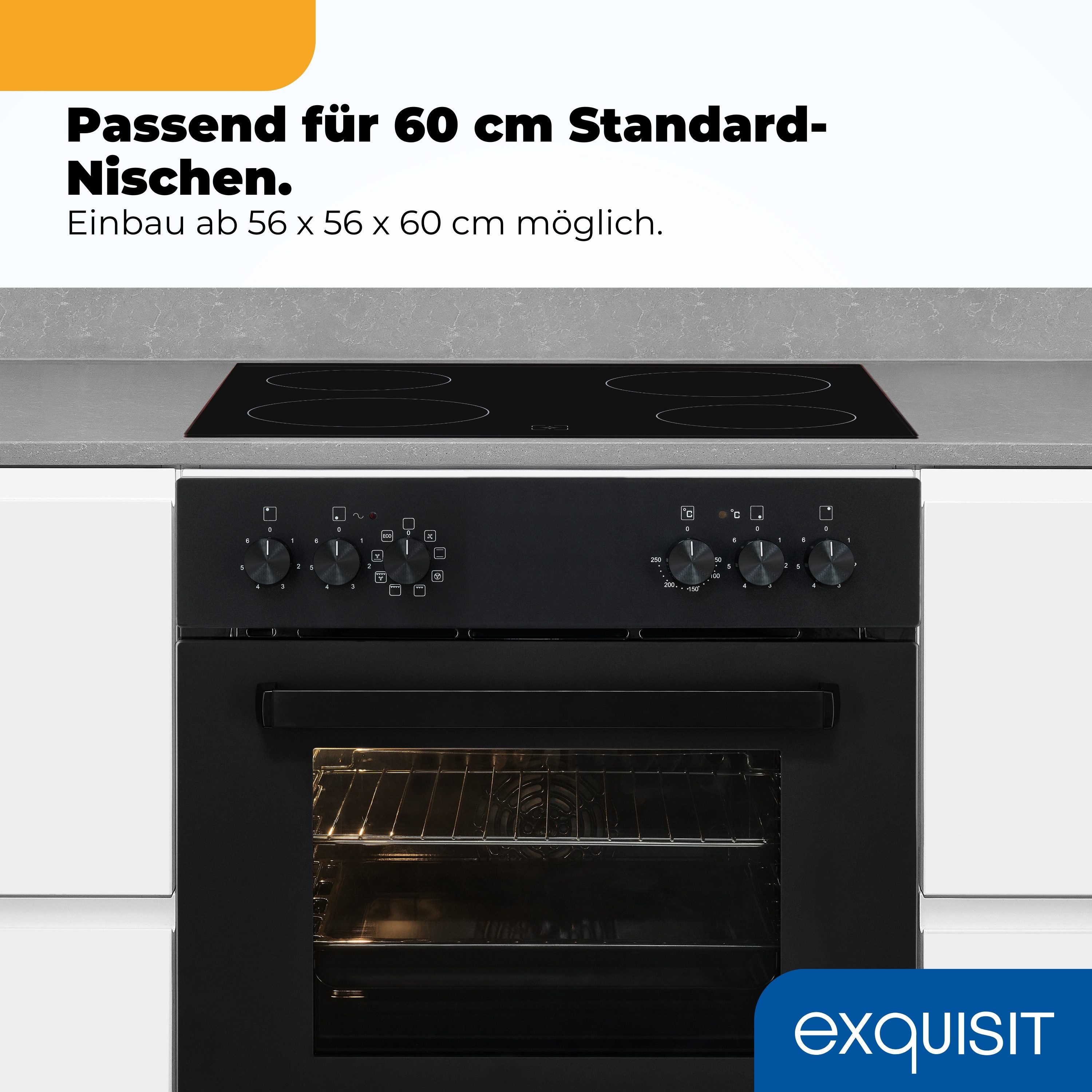 exquisit Elektro-Herd-Set EHE367-U-120 mattschwarz-Set, Modern, trendiges Mattschwarz,Umluft ideal für mehrere Plätzchenbleche
