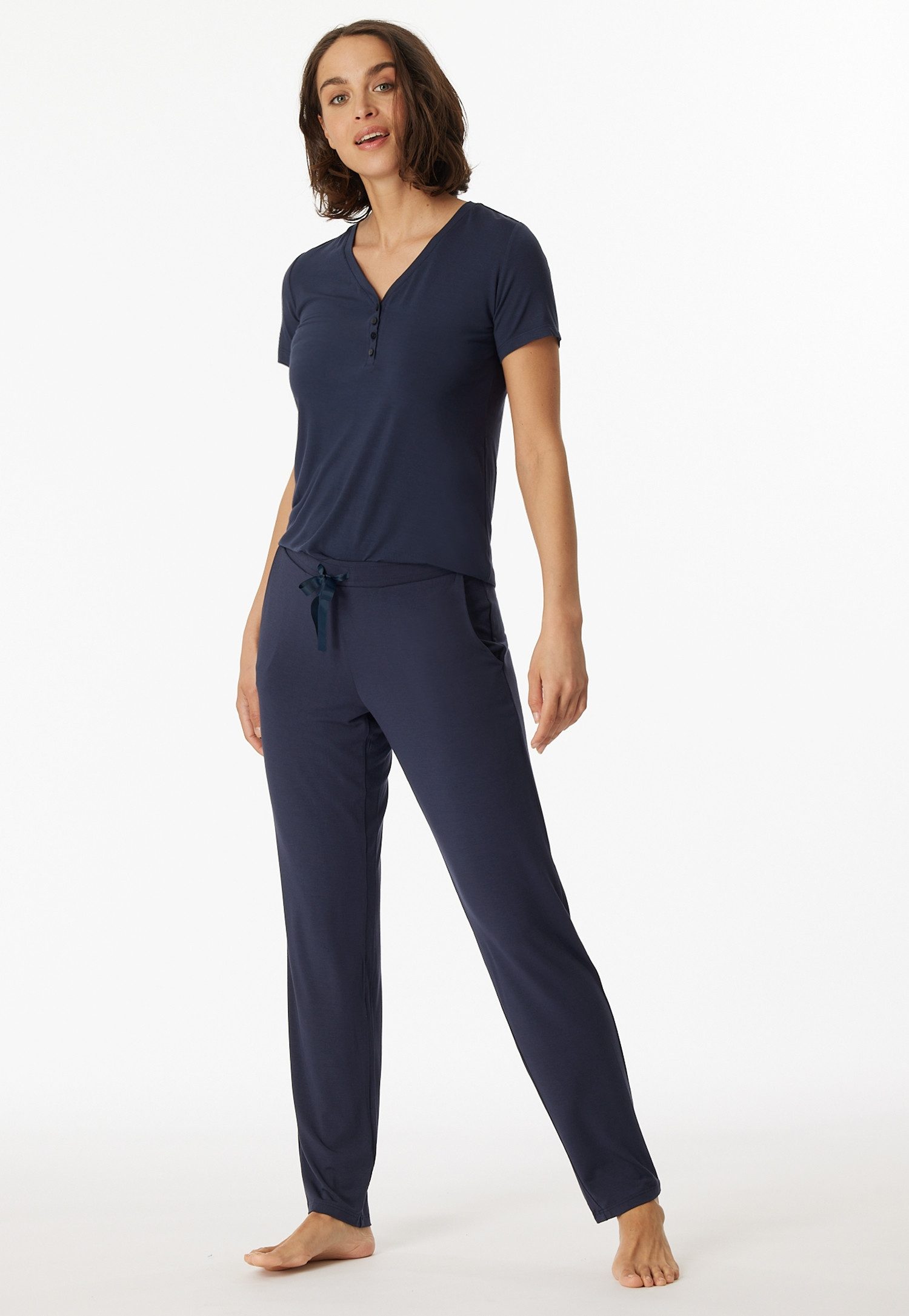 Schiesser Pyjamahose Mix + Relax Single Jersey Qualität, bequem, Satin-Bindeband