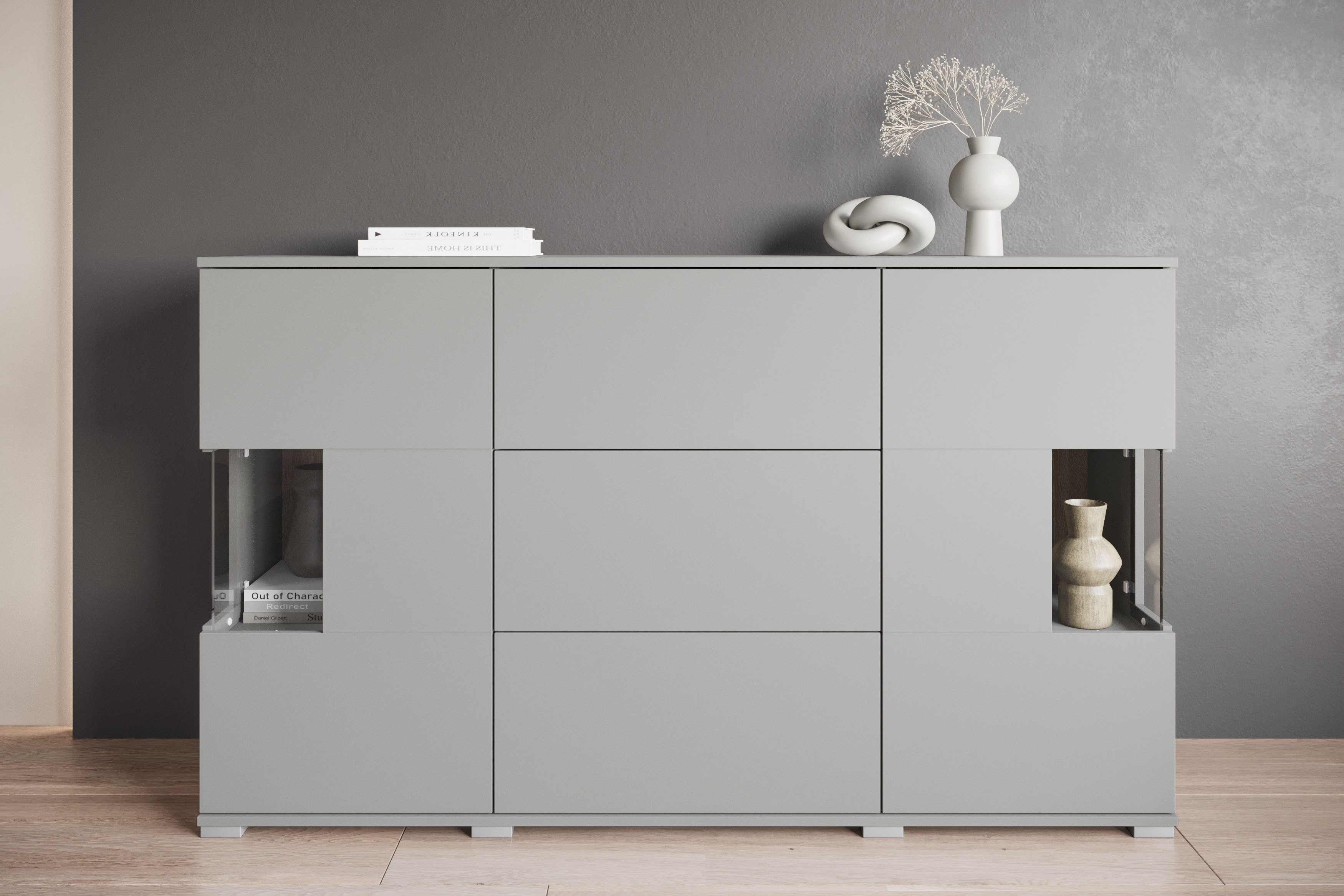 INOSIGN Sideboard Kenia (1 St), Sideboard mit 3 Schubladen, 6 Fächern, Glastüren, Breite 150 cm