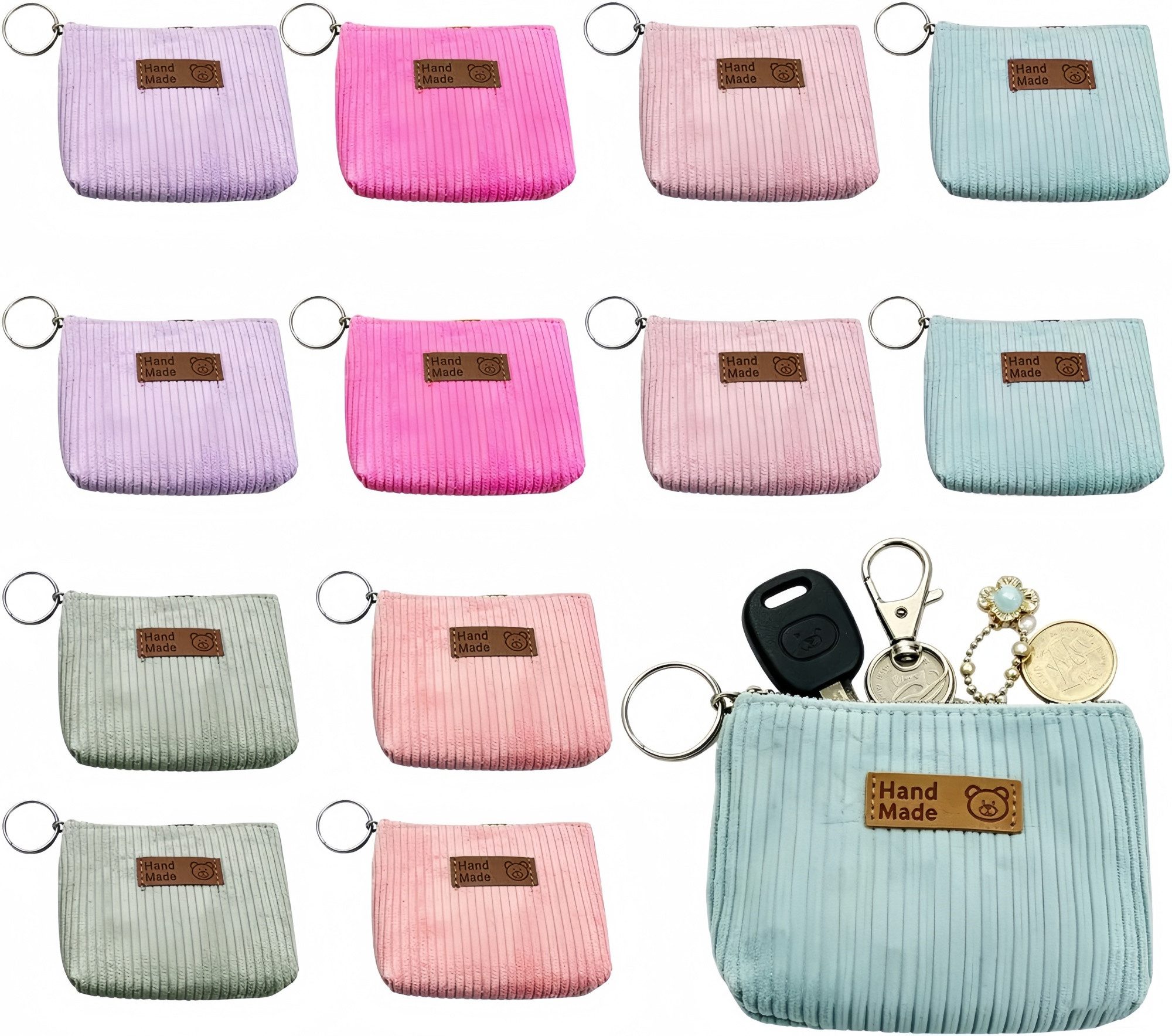 FOUORTUNATE-BEE Geldbörse 12er Set Mini-Geldbörsen aus Cord, 6 Farben, für Münzen & Schlüssel (12-tlg), 12 Mini-Portemonnaies für Damen, als Münz- & Schlüsselbeutel