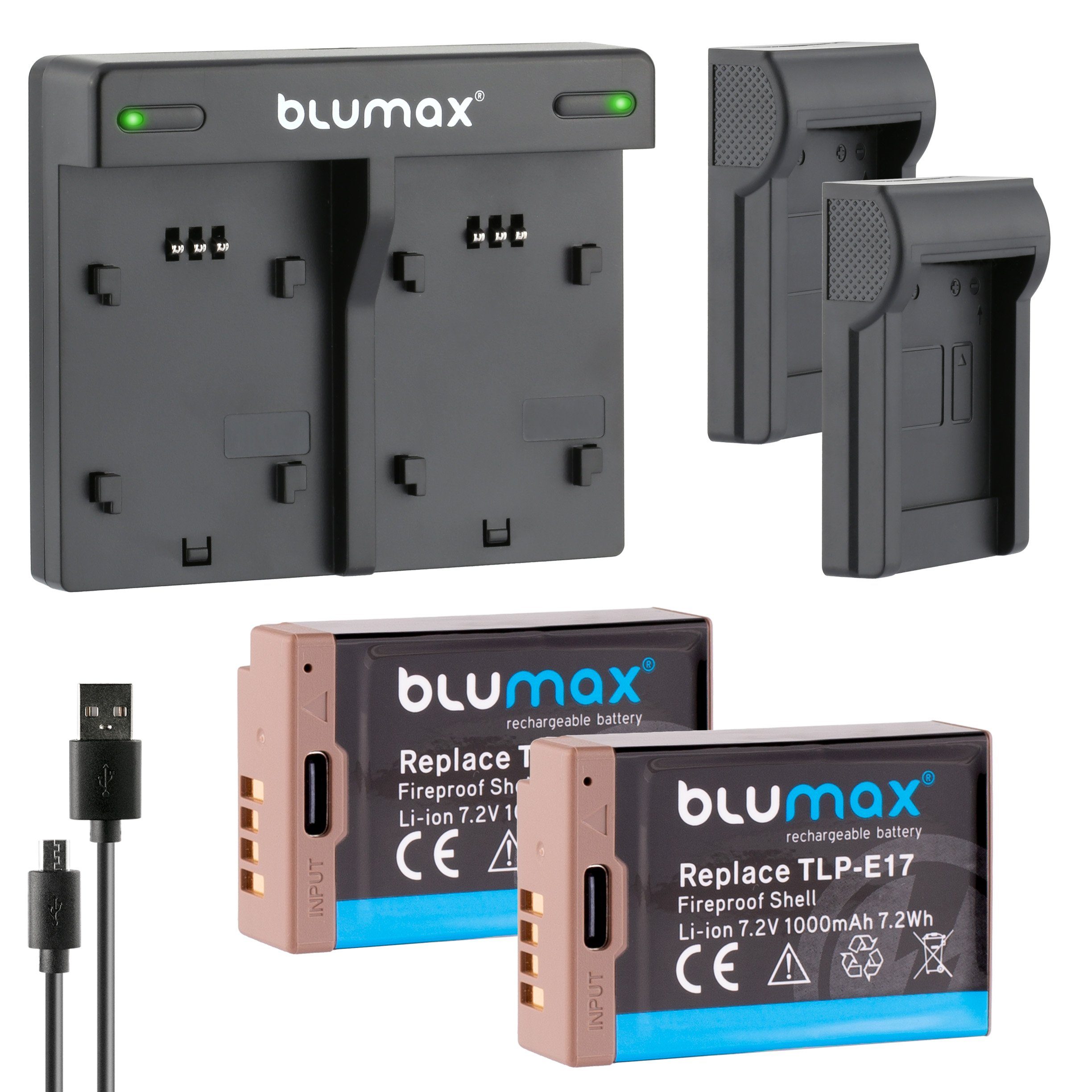 Blumax Set mit Lader für Canon LP-E17 EOS 760D R10 R50 USB Typ-C 1000 mAh Kamera-Akku