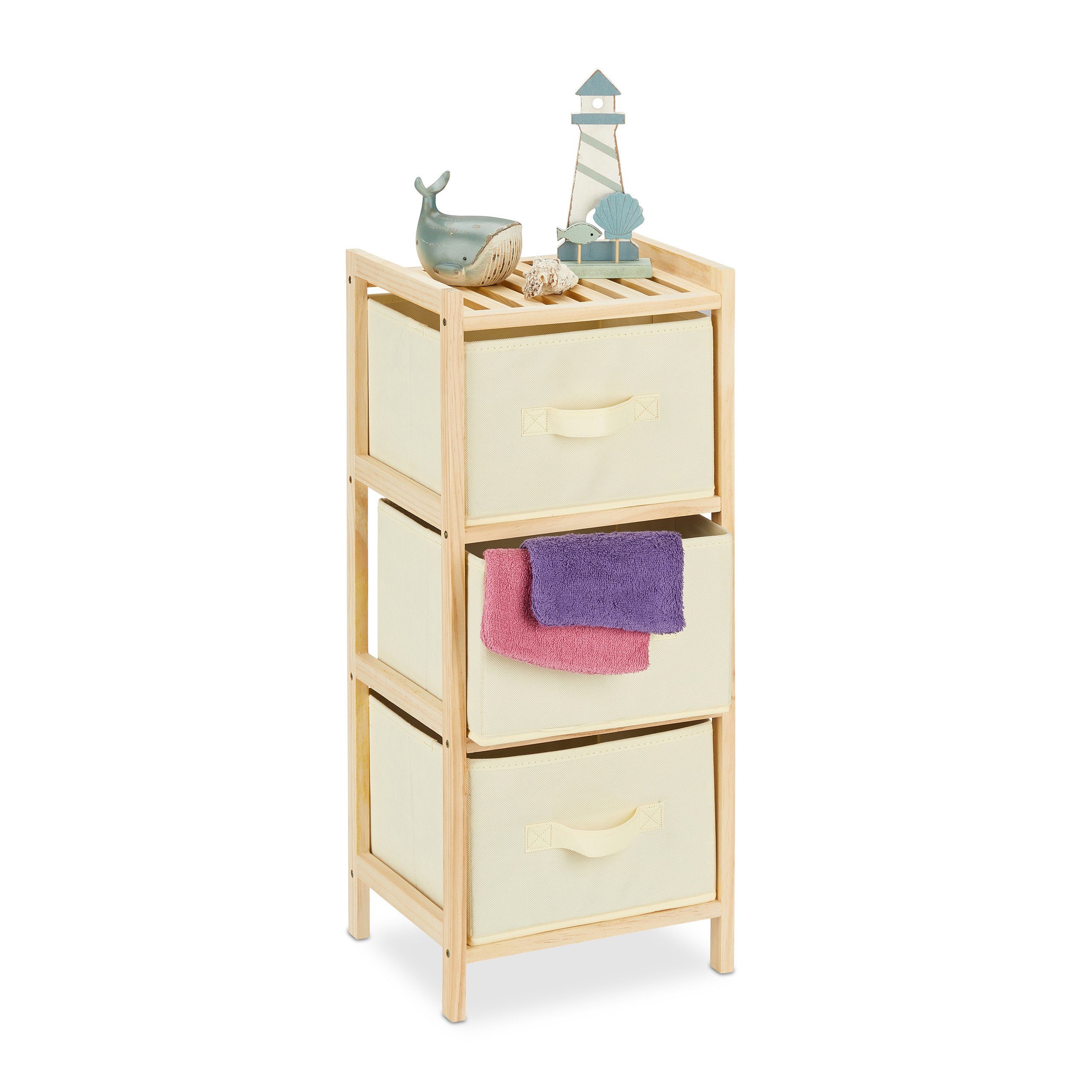 relaxdays Badregal mit 3 Körben, 3-tlg., Beige