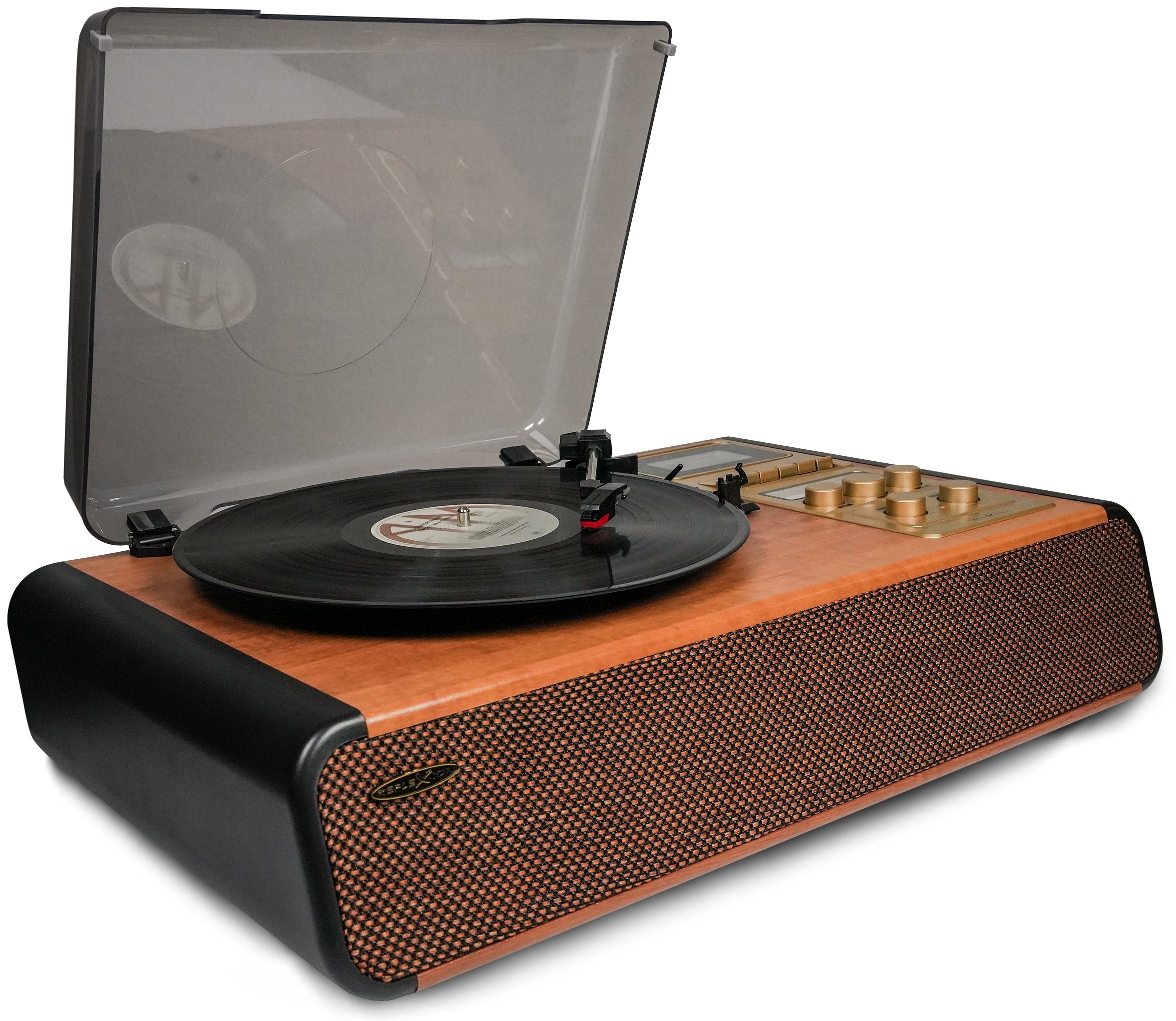 Reflexion HIF1975BT Radioplattenspieler (Bluetooth, Echtholzgehäuse, Bluetooth, Kassette, UKW/MW, 2x24 Watt Musikleistung)