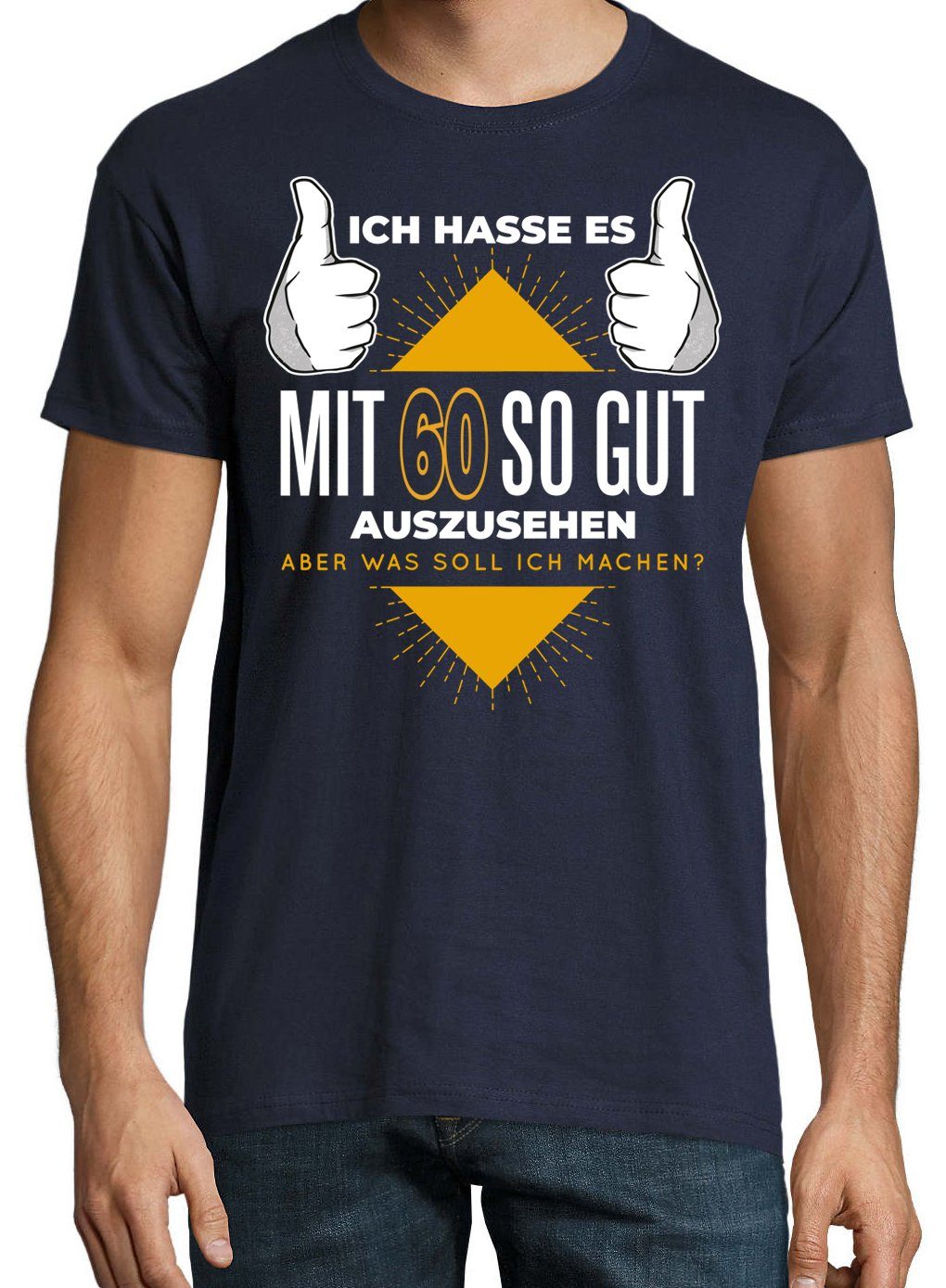 Frontprint Youth lustigem mit Designz T-Shirt Herren Gutaussehend Und 60 Navyblau Shirt