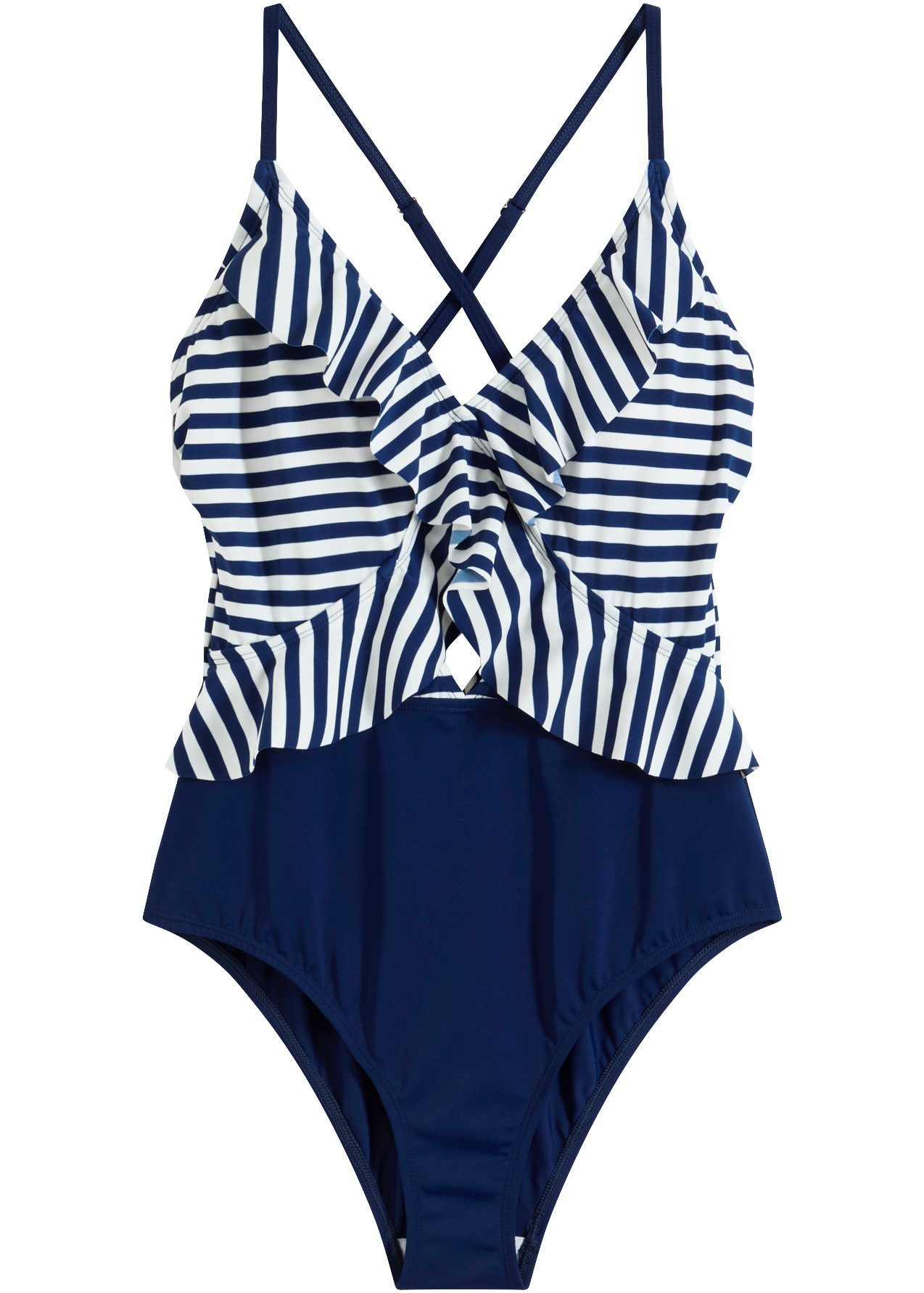 bonprix Badeanzug bequeme Passform, sportlicher Stil, mit Volant-Detail