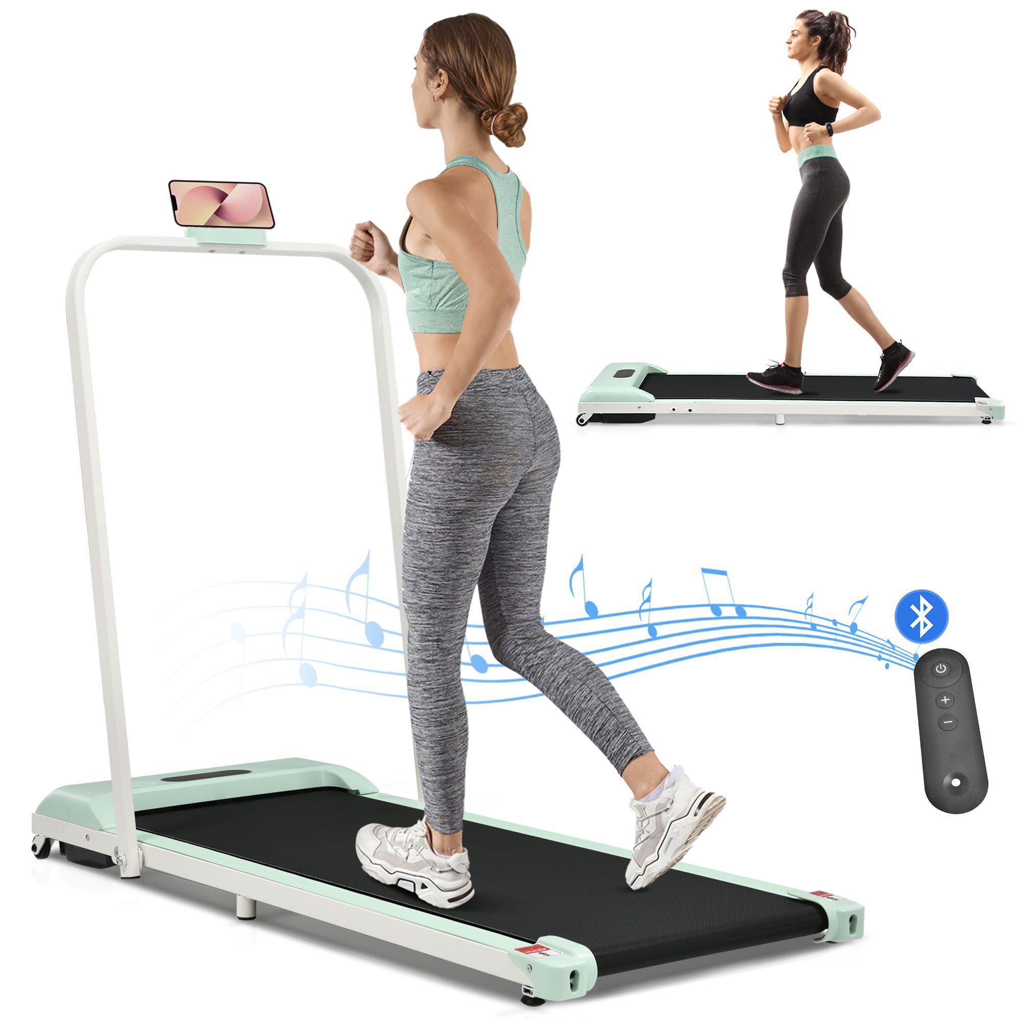 Merax Laufband elektrisch, Underdesk Treadmill, Walking Jogging Pad, Klappbar 1-6 km/h mit Fernbedienung, Bluetooth, LED-Display Grün