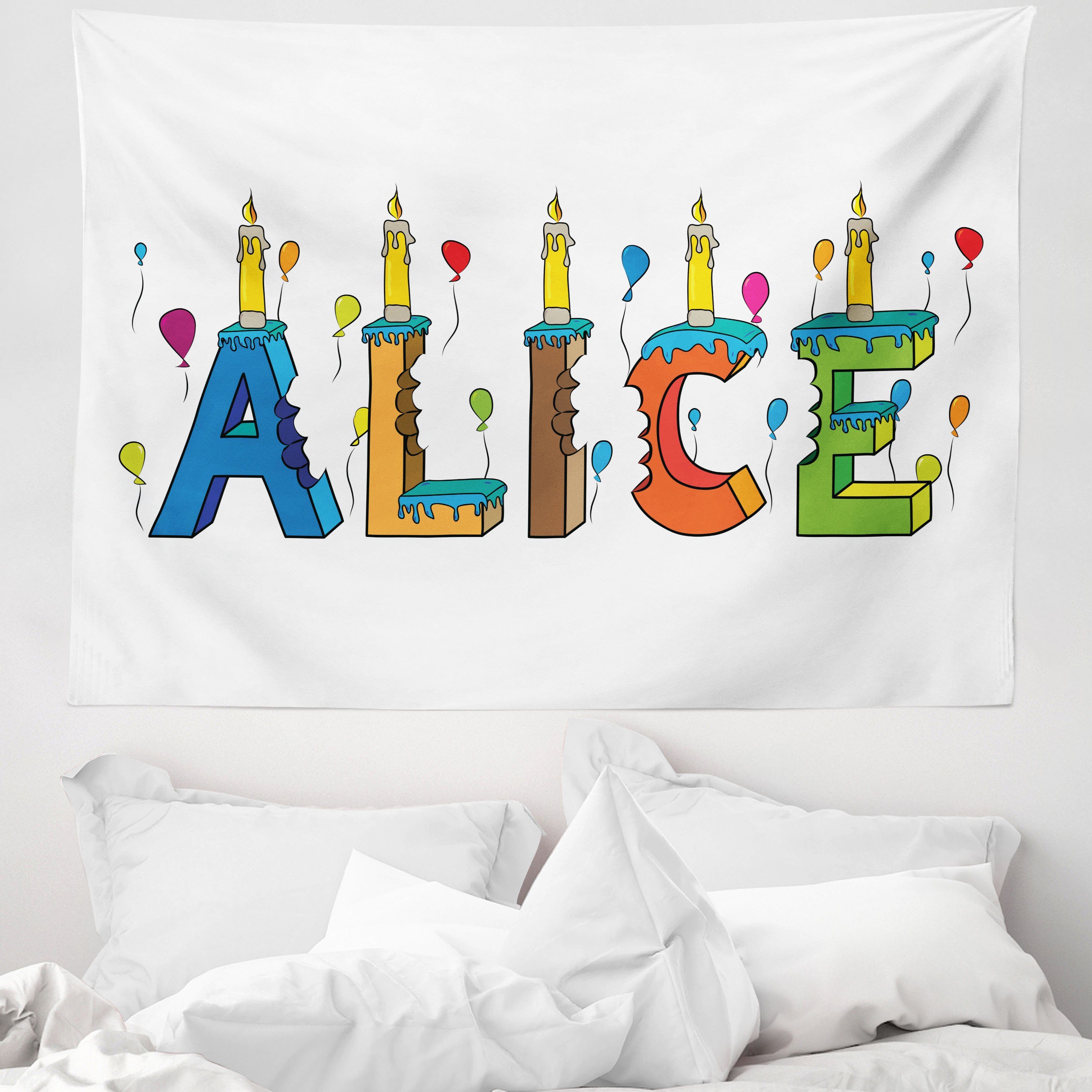 Wandteppich aus Weiches Mikrofaser Stoff Für das Wohn und Schlafzimmer, Abakuhaus, rechteckig, Alice Bunte Girl Name Entwurf