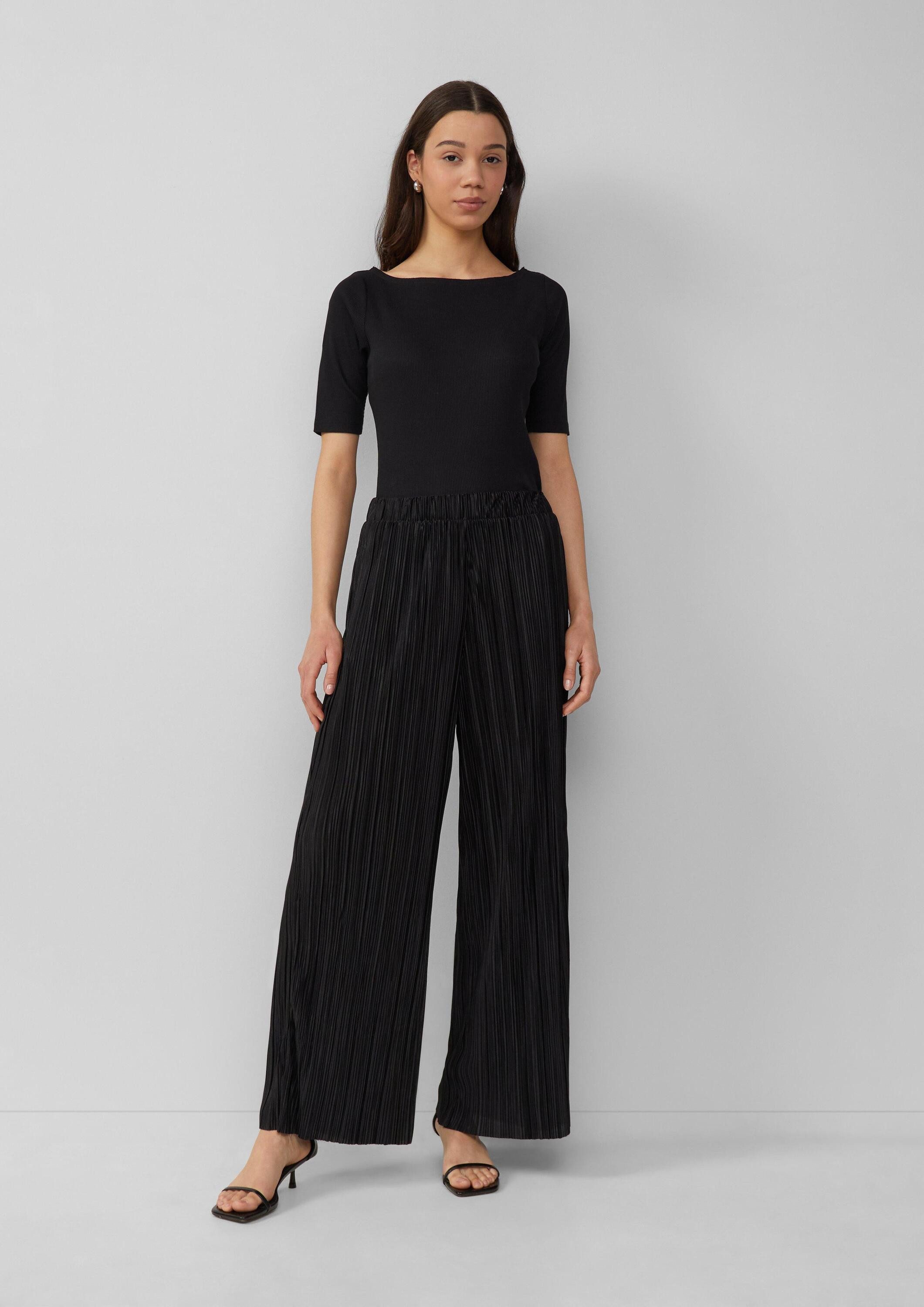 QS Chinos Hose Plissierte Wide-Leg-Hose (1-tlg) günstig online kaufen