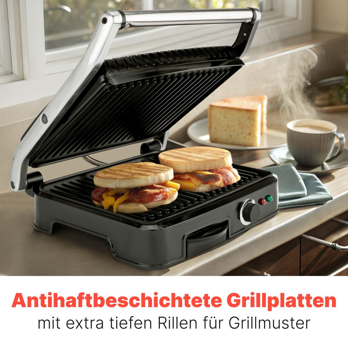 BOMANN Kontaktgrill KG 2242 CB, Kontaktgrill, beidseitiges Grillen, 2000W