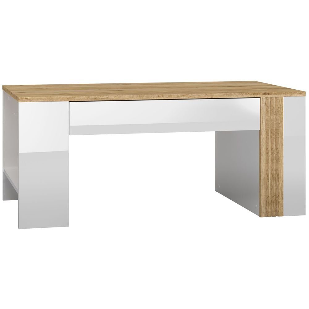 Lomadox Couchtisch AKRON-131, mit Schublade, Eiche Nb. mit weiß Hochglanz, B/H/T: ca. 109/48/60 cm