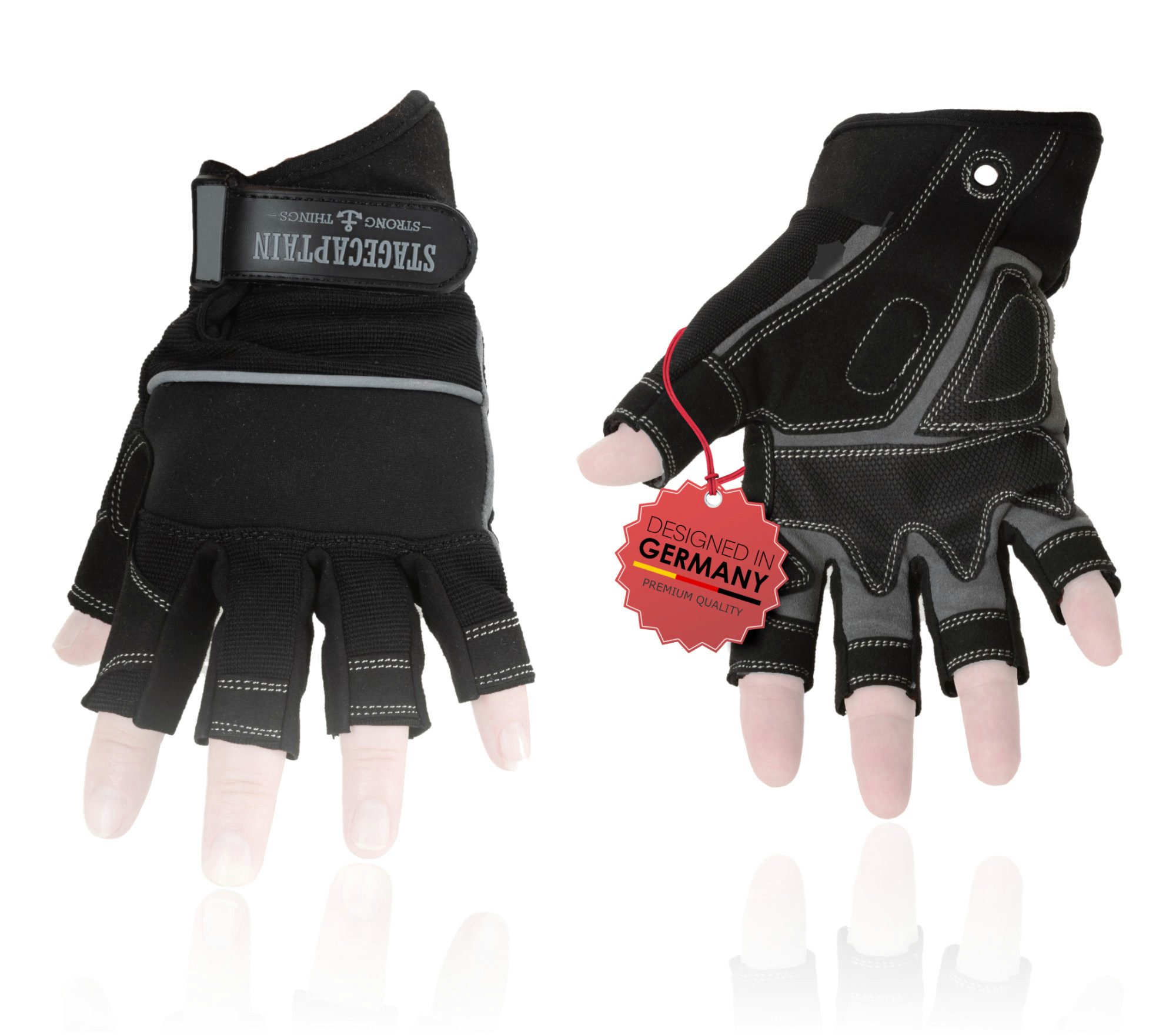 Stagecaptain Arbeitshandschuh-Set Rigger Рукавички kurze Finger - Розмір M (1-St) Innenfläche aus Kunstleder