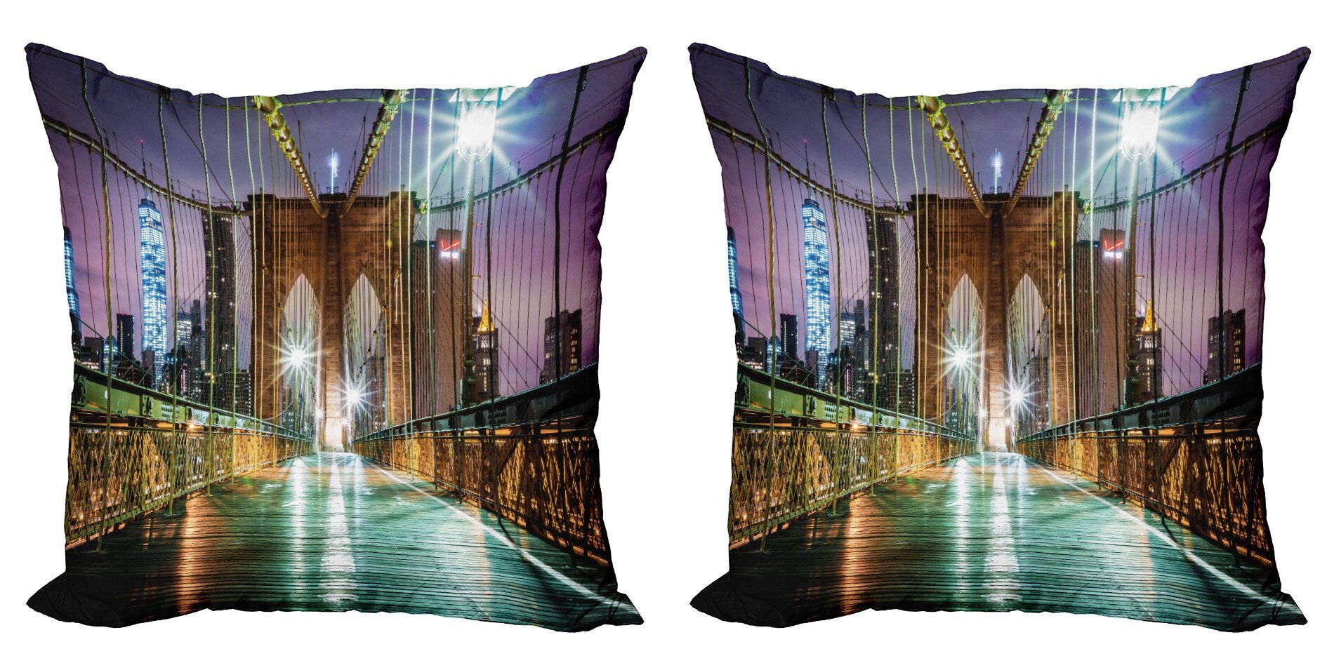 Kissenbezüge Modern Accent Doppelseitiger Digitaldruck, Abakuhaus (2 Stück), New York Brücke amerikanisch | Kissenbezüge