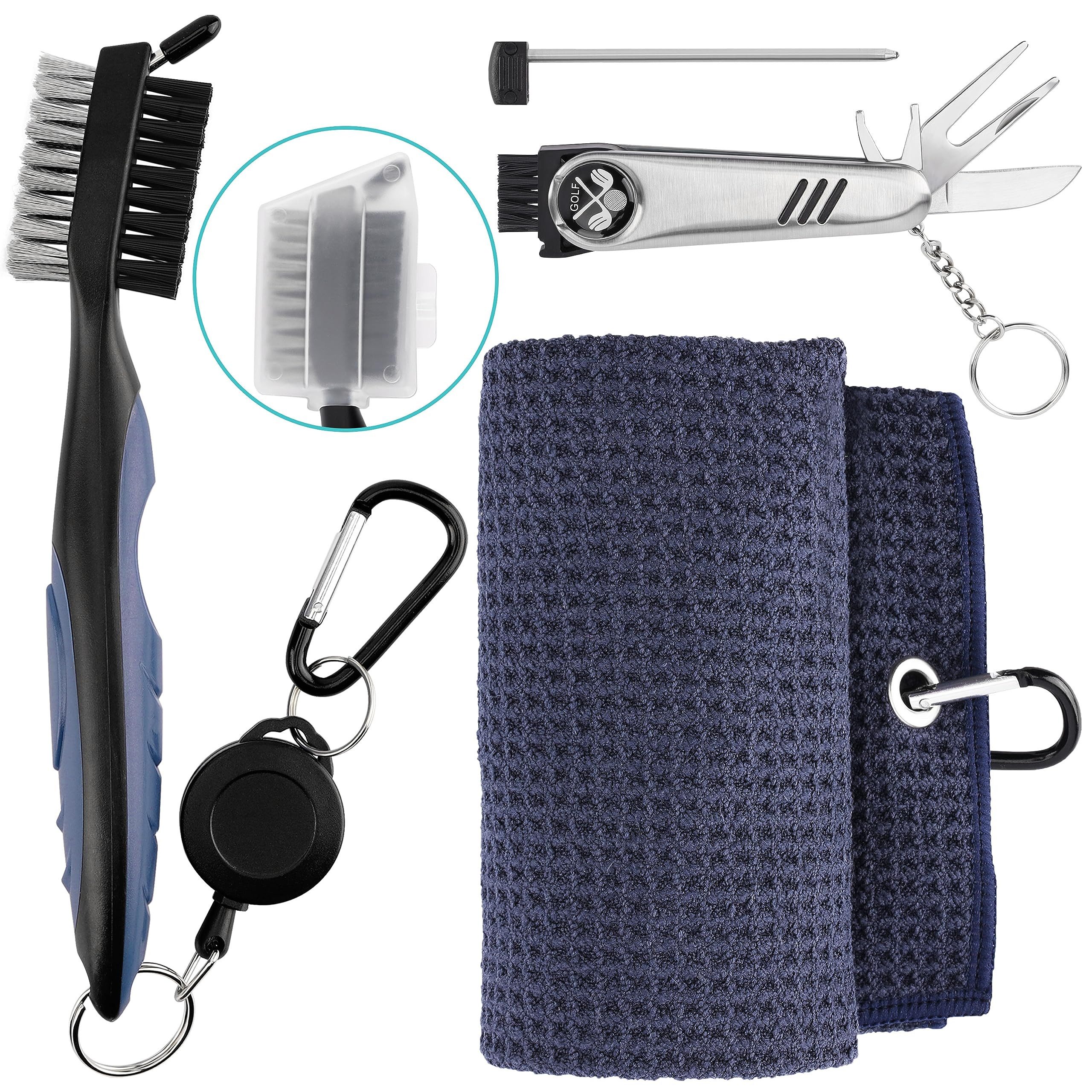Golf Zubehör Set - Marker, Bürste, Handtuch - Reparaturwerkzeug Golftuch