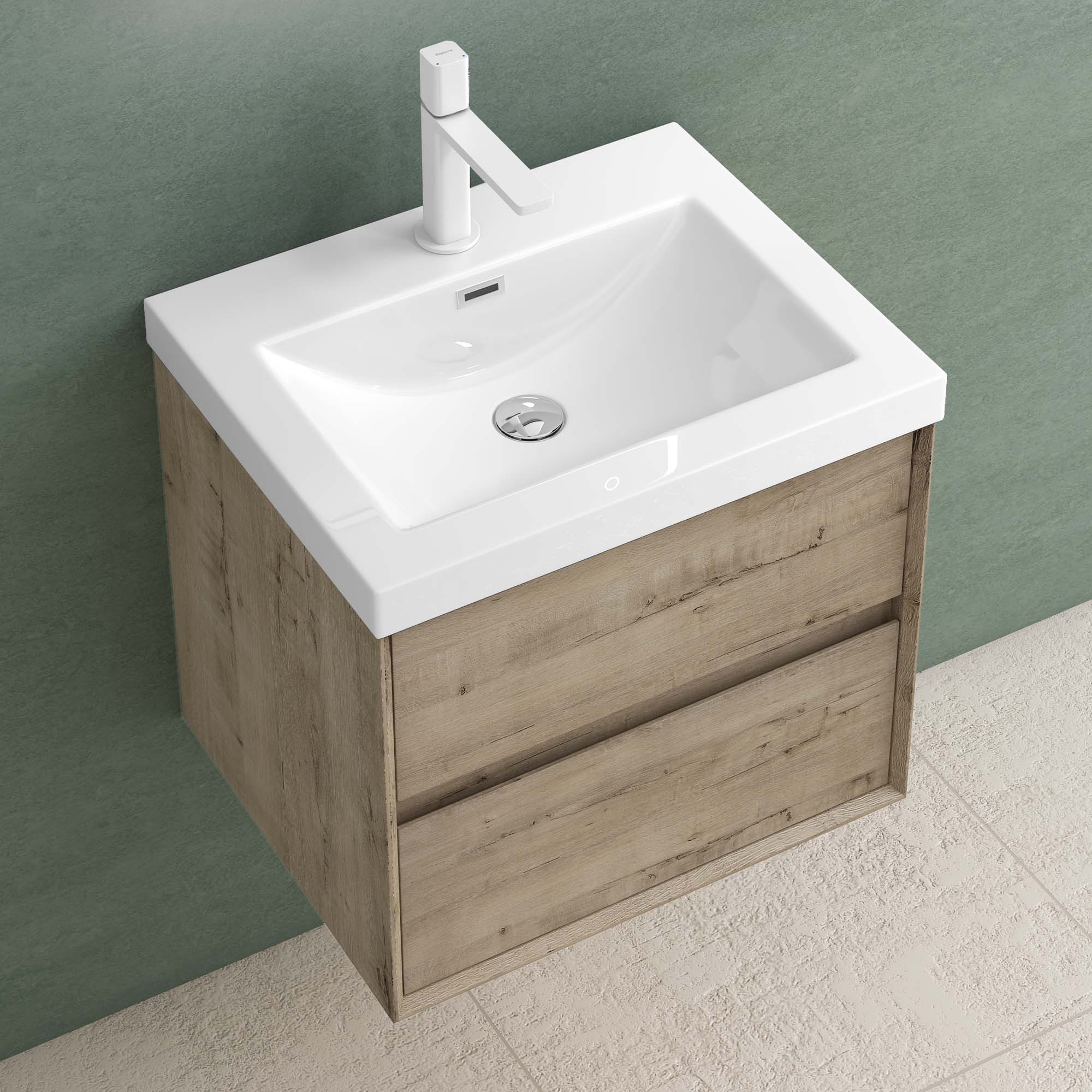 Mai & Mai Waschtisch-Set Waschtisch mit Unterschrank und Mineralguss-Waschbecken Hängend Rimo, mit 2 Schubladen – Bild 5 von 5