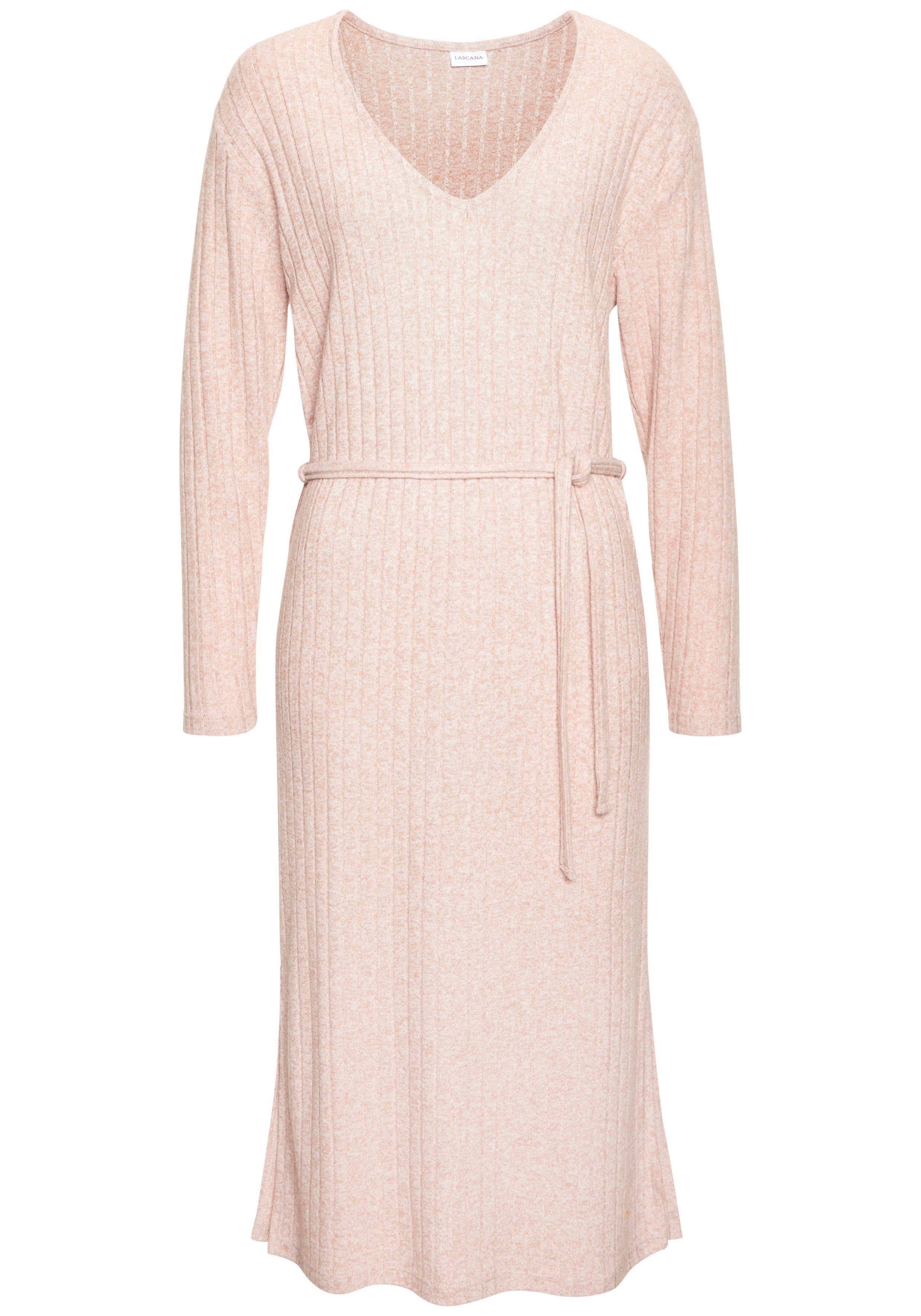 LASCANA Strickkleid Lounge-/ Rippkleid mit weiten Ärmeln und Taillenband, Loungewear – Bild 2 von 5