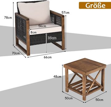 KOMFOTTEU Sitzgruppe Gartenmöbel, (Set, 3-tlg), Rattanmöbel Lounge Set aus Holz