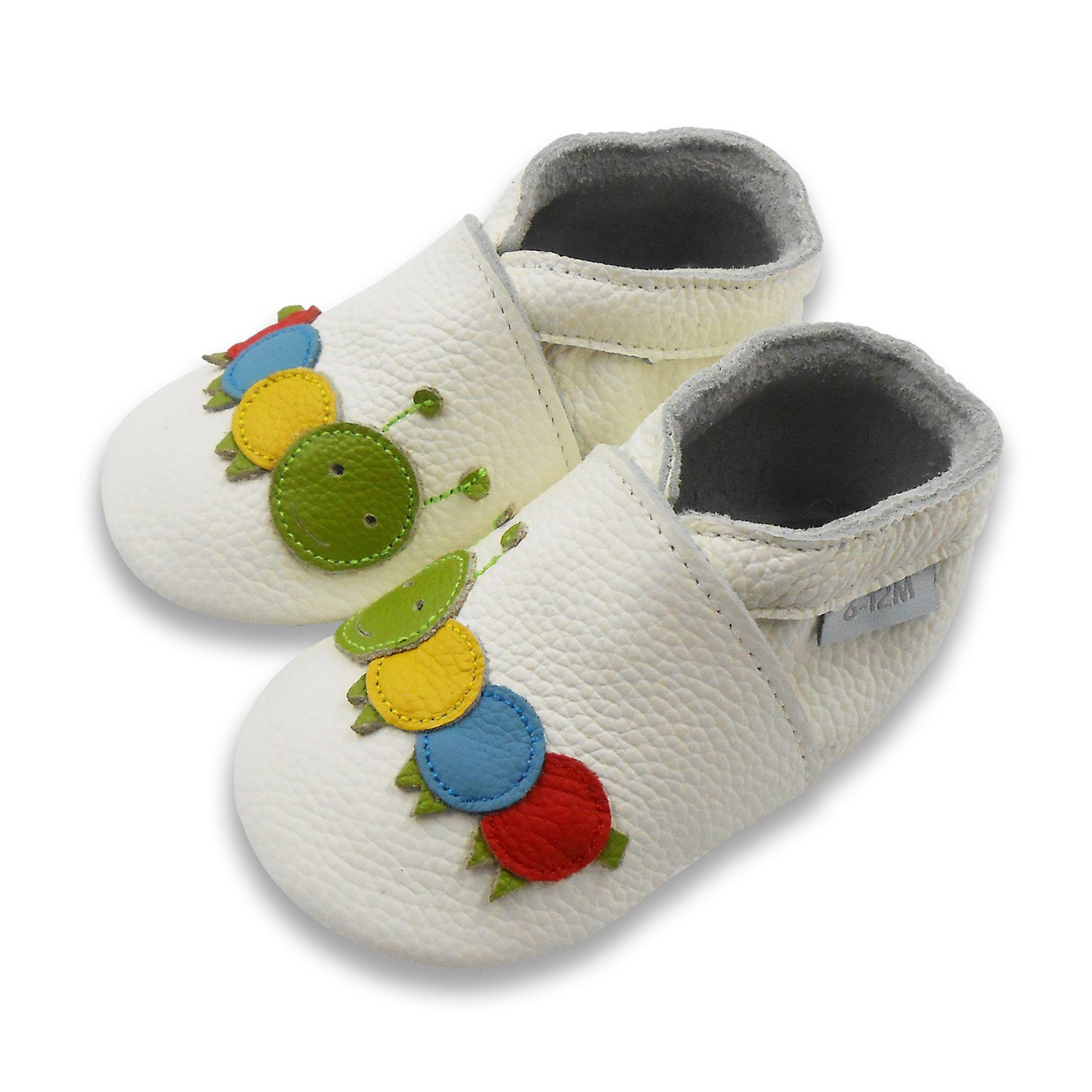 Weiche Leder Lauflernschuhe Hausschuhe Lederpuschen Raupe weiß Lauflernschuh