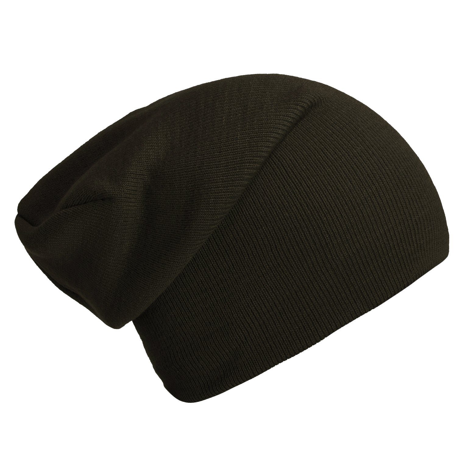 DonDon Beanie Schlauchmütze Mütze (Packung, 1-St) Wintermütze, klassischer Slouch-Beanie olive-braun