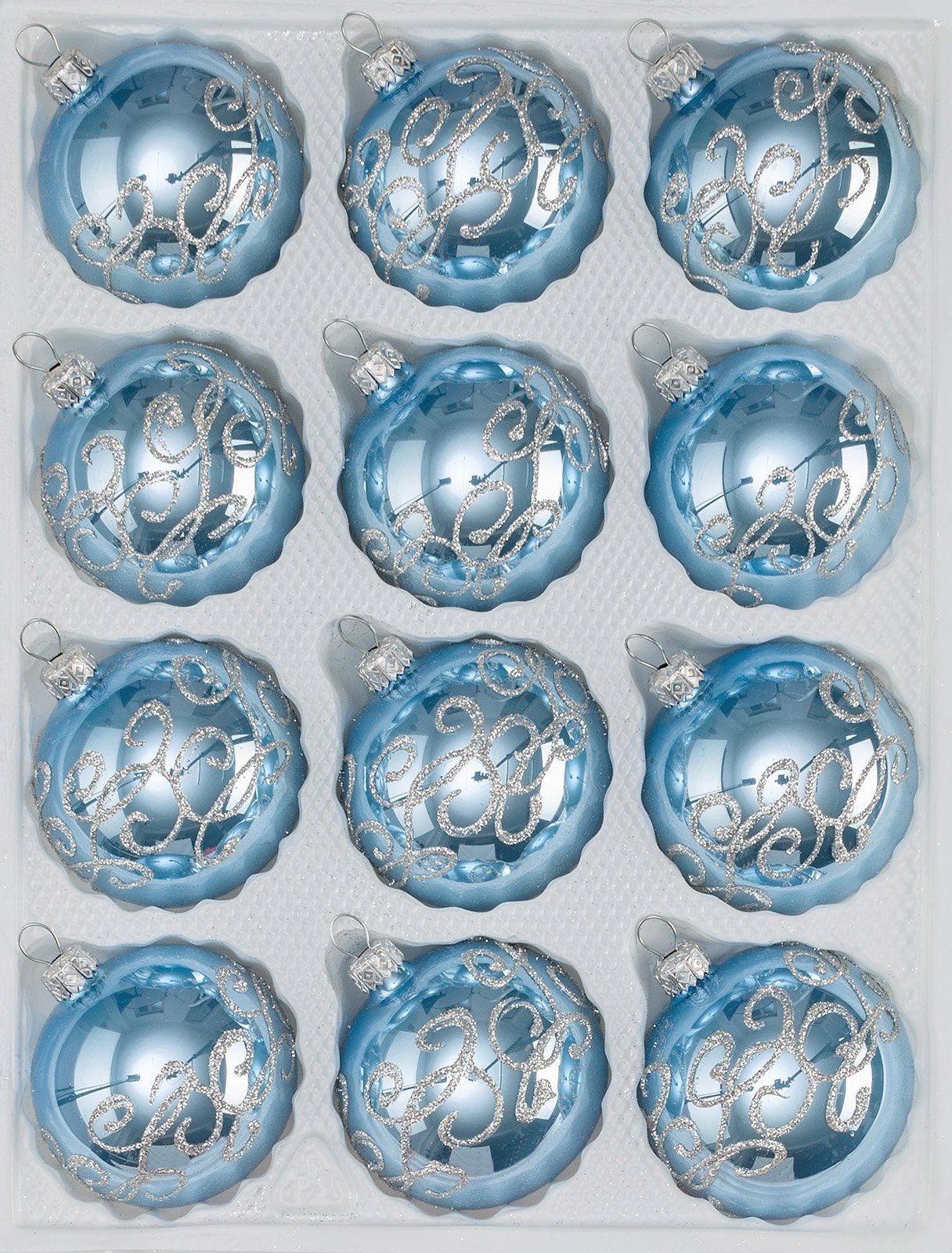 Navidacio Weihnachtsbaumkugel 12 tlg. Glas-Weihnachtskugeln Set "Hochglanz-Blau-Silberne-Ornamente“