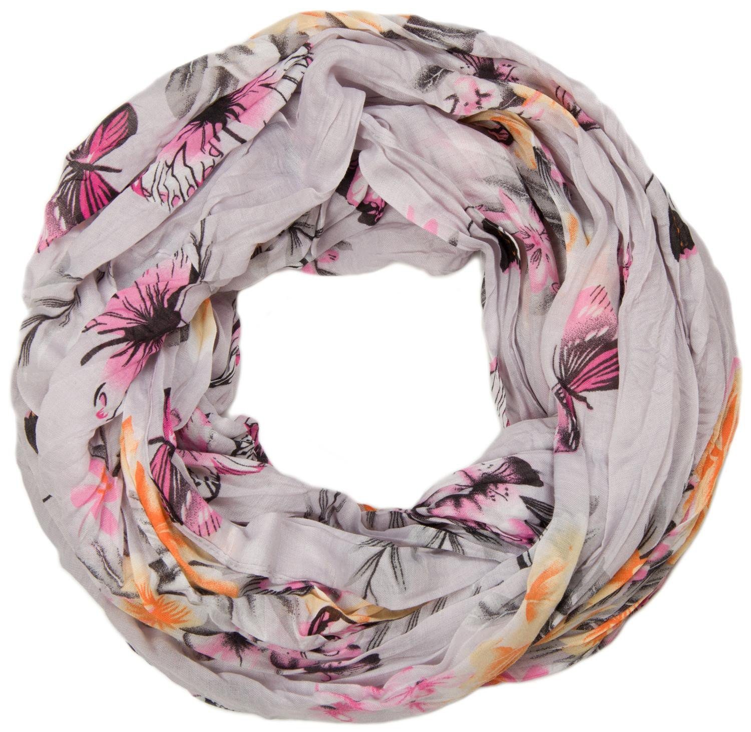 styleBREAKER Loop, (1-St), Loop mit Print Schmetterling Blumen Naturweiß