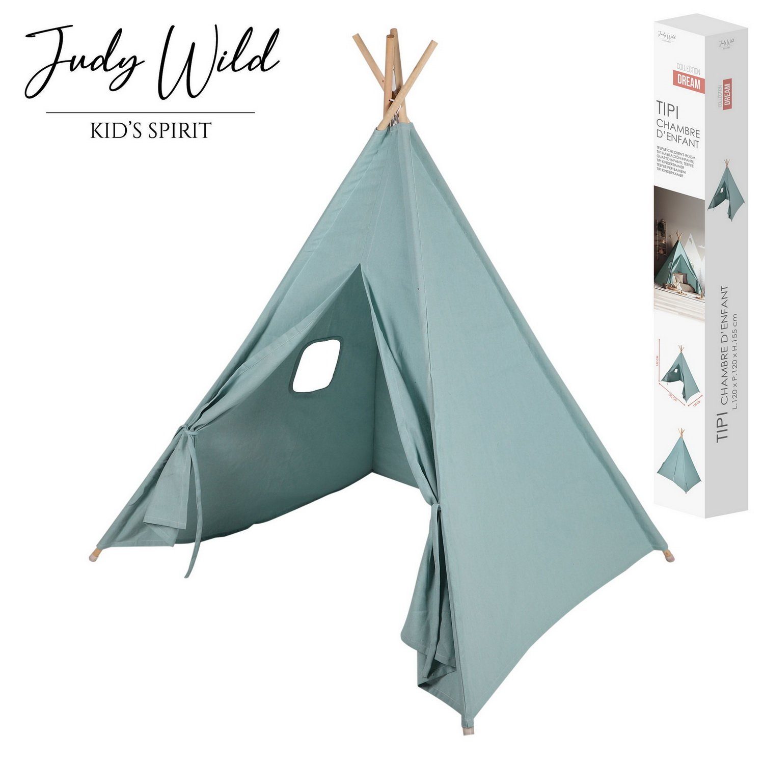 Kinder Eukalyptusholz, kleinem 24 Judy Stoff (Gestell x 155 aus Tipi Zelt Tipi-Zelt 40% x Kinderzelt, Wild Polyester, (LxBxH) 60% cm), 120 Monate 120 aus Baumwolle, Fenster, mit ab