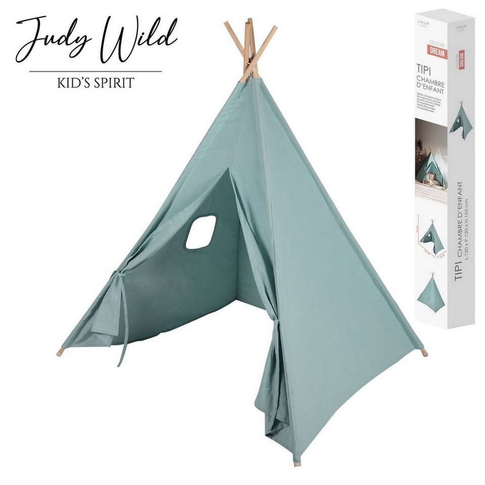 Judy Wild Tipi-Zelt Kinder Zelt Tipi Kinderzelt, (Gestell aus  Eukalyptusholz, Stoff aus 60% Baumwolle, 40% Polyester, (LxBxH) 120 x 120 x  155 cm), mit kleinem Fenster, ab 24 Monate