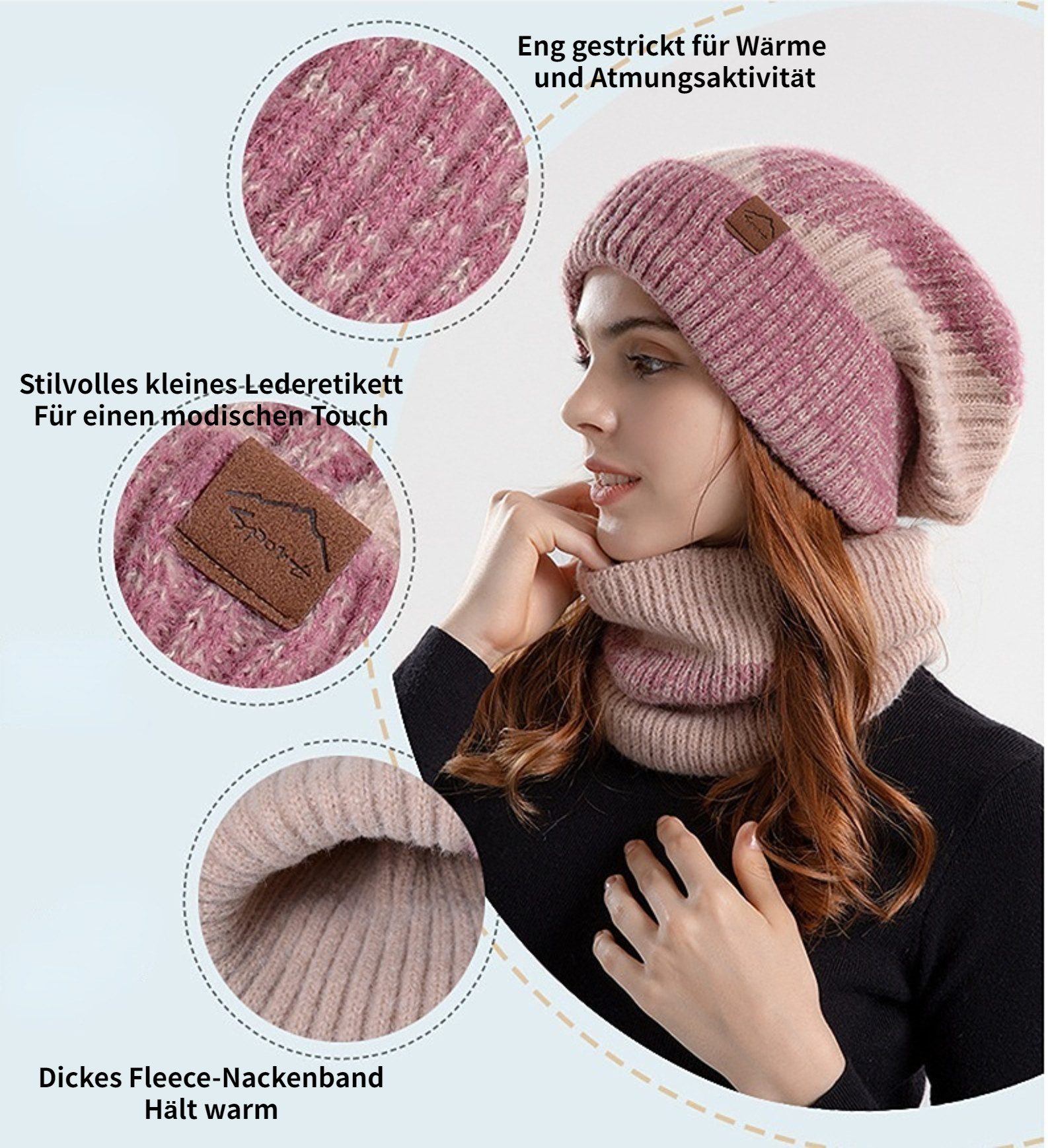Blusmart Mütze & Schal Damen-Wintermütze mit Nackenband, 2-teilig (Warm und günstig online kaufen