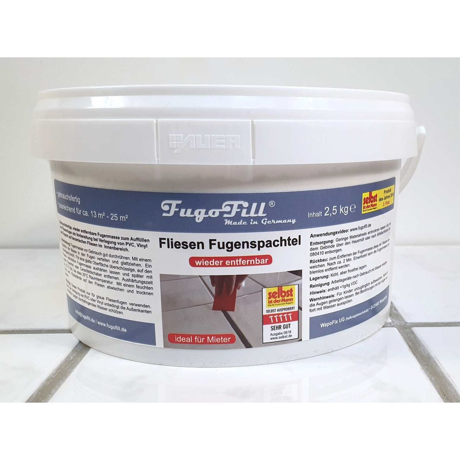 FugoFill Fugenmörtel Abnehmbare Fugenmasse für Fliesen 2,5 kg, Herausnehmbare Fliesenfugenmasse grau