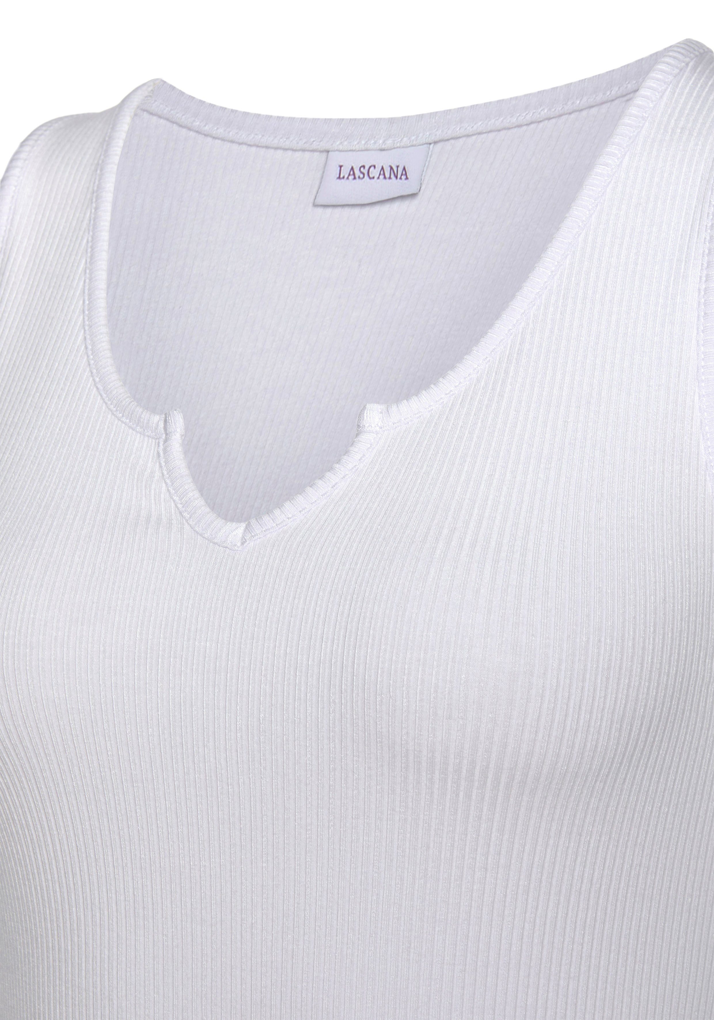 LASCANA Ripptanktop mit kleinem V-Ausschnitt, figurbetontes Damentop, Basic