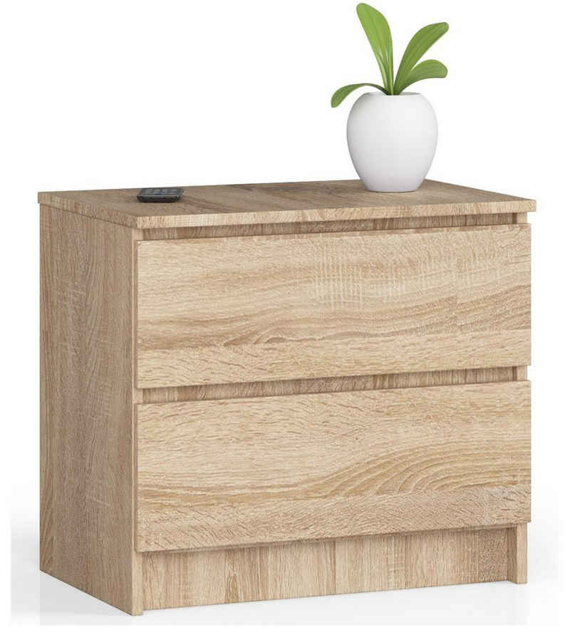 Home Collective Kommode 60cm breit, Schlafzimmer und Wohnzimmer, vielseitig einsetzbar, mit 2 Schubladen, Flur, Schrank, Highboard, viel Stauraum, sonoma