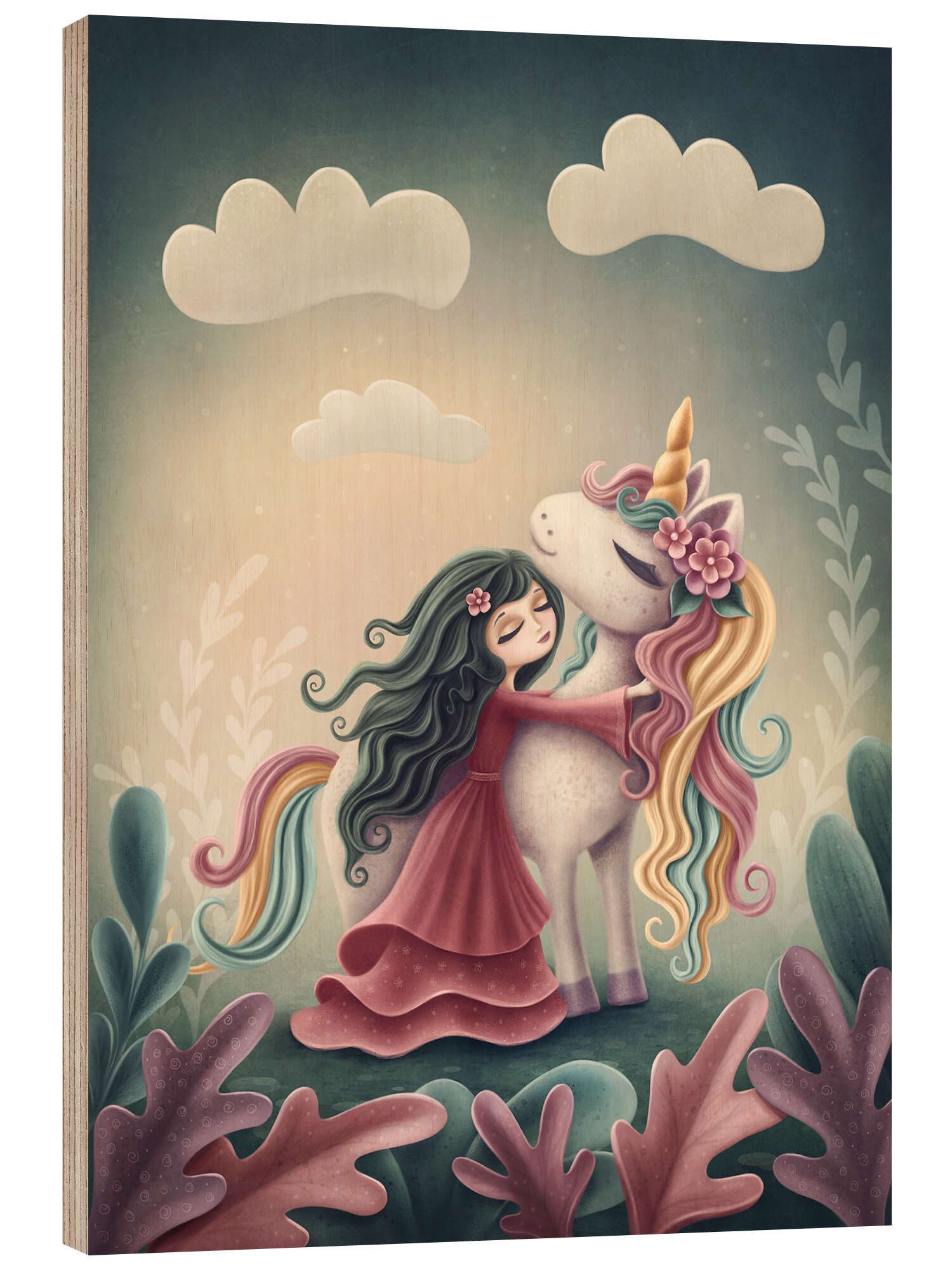 Posterlounge Wandbild Einhorn mit kleinem Mädchen, Elena Schweitzer, erhältlich als Poster, Leinwandbild, Wandsticker oder Acrylglasbild
