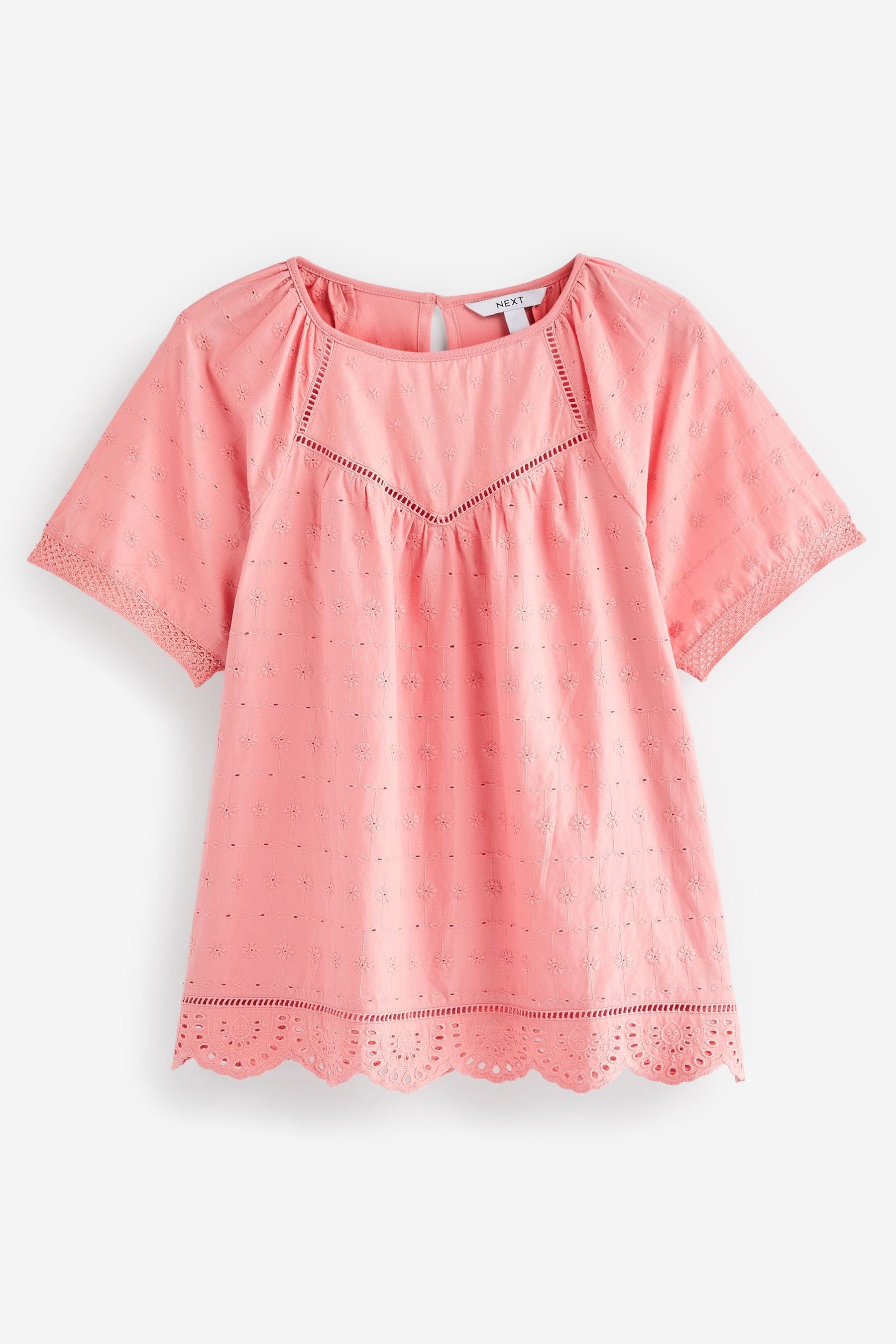 Next T-Shirt Kurzärmliges T-Shirt mit Lochstickerei (1-tlg) Blush Pink