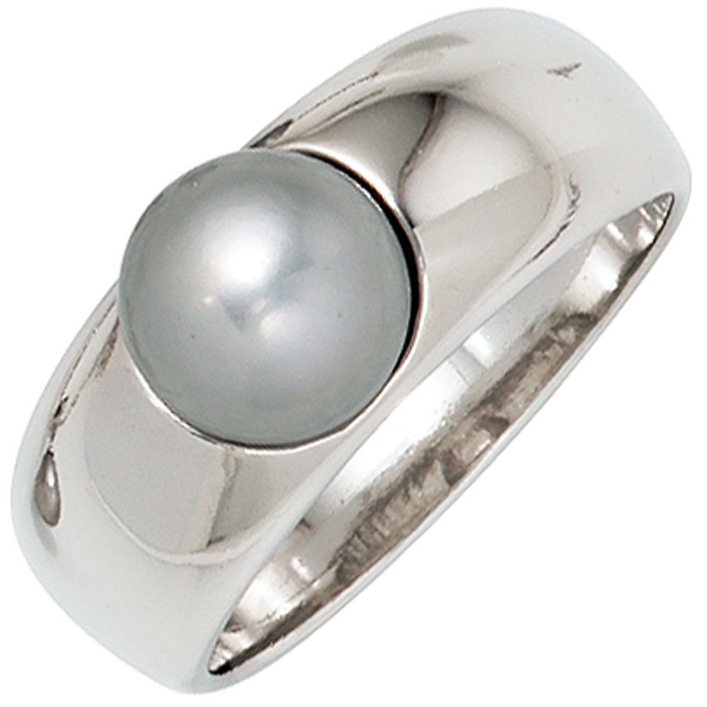 Schmuck Krone Silberring Ring Damenring 925 grau mit rhodiniert Süßwasser Silber Damen, 925 Perle Silber