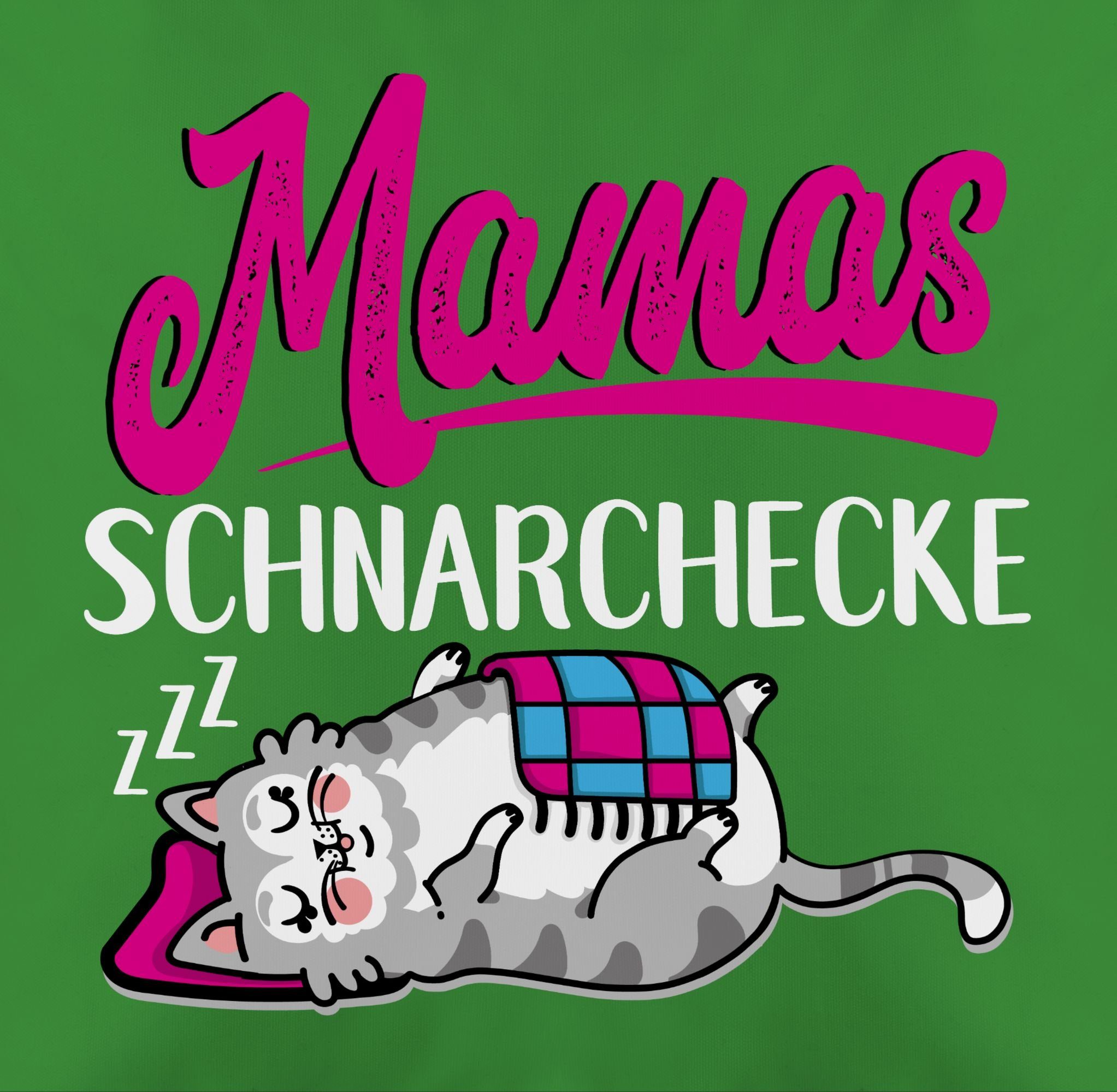 Shirtracer Dekokissen Mamas Schnarchecke - Muttertagsgeschenk Katze Grün 3 weiß/fuchsia